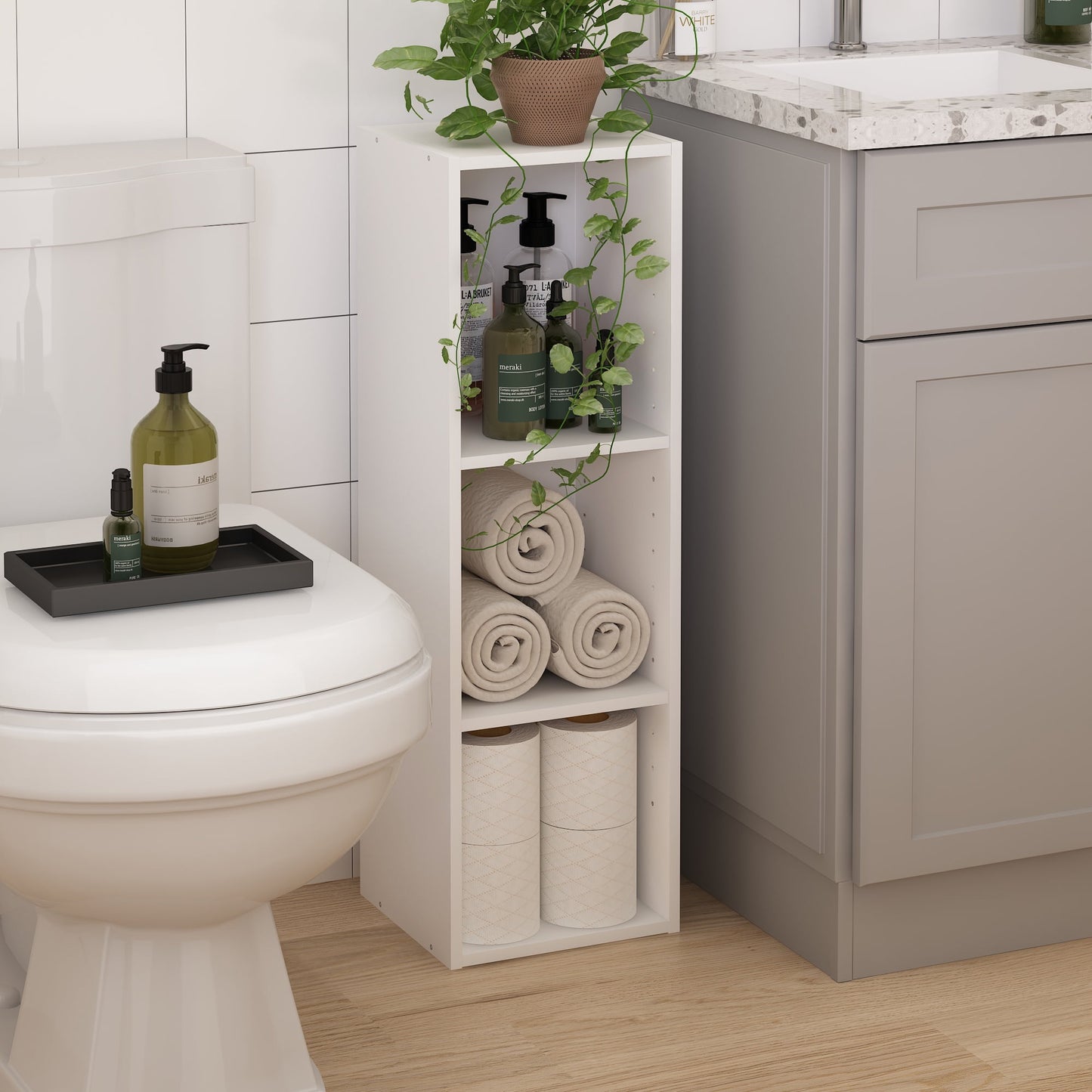Furinno EstanterÃa FULDA, Librero Estrecho de 3 Niveles, Librero con Estante de Almacenamiento de 10 In de Ancho, 9.3 x 9.8 x 31.5, para Sala de Estar, Dormitorio, Oficina en Casa, Blanco Liso