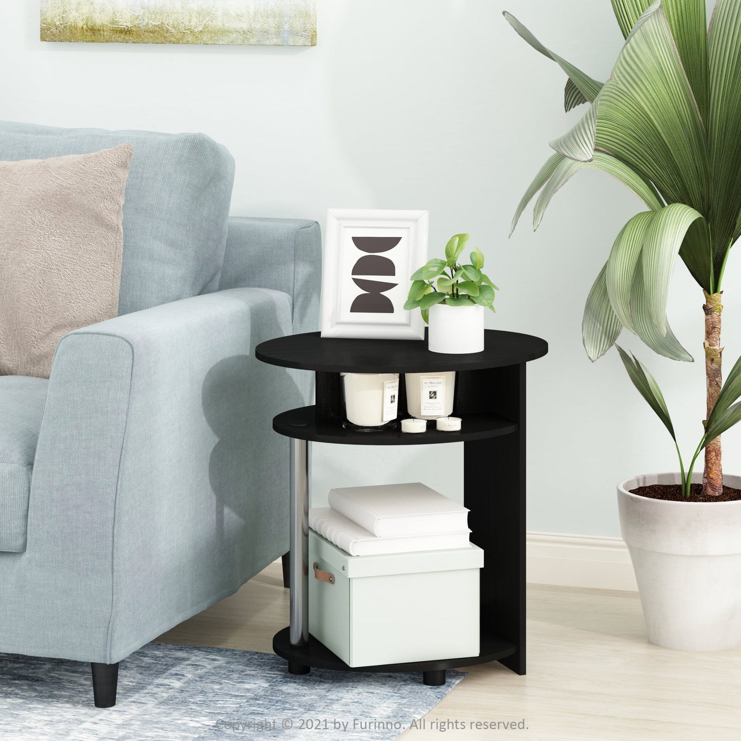 Furinno JAYA Simple Design Oval End Table, Americano, Stainless Steel Tubes