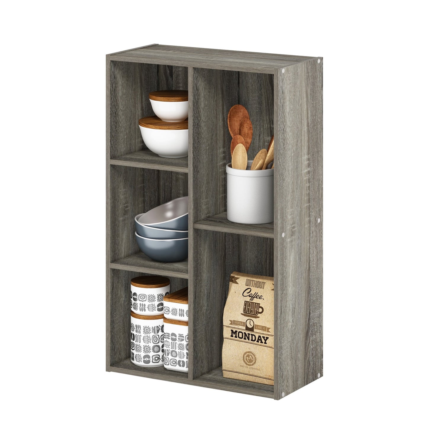Furinno Luder 5-Cube No Tool Assembly Open Shelf, French Oak