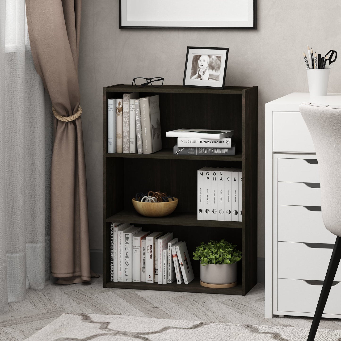 Furinno Pasir 3-Tier Open Shelf, Dark Espresso