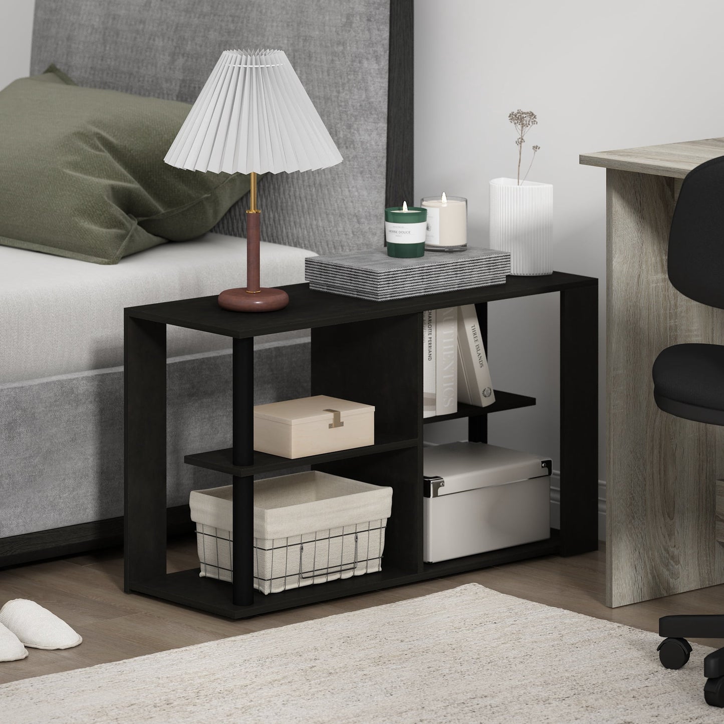 Furinno Mesa de Centro Estrecha Romain con Estantes, Espresso/negro