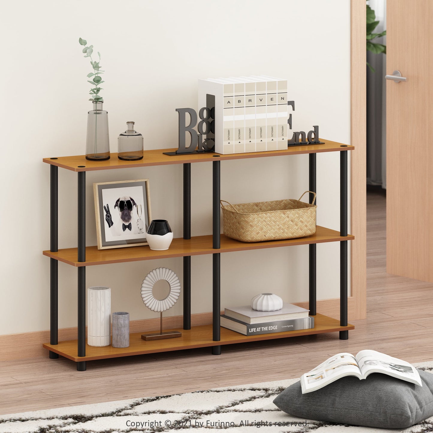 Furinno Turn-N-Tube 3-Tier Storage Display Rack Bookcases, Wood Light Cherry, 11.6" x 47.2" x 29.5"