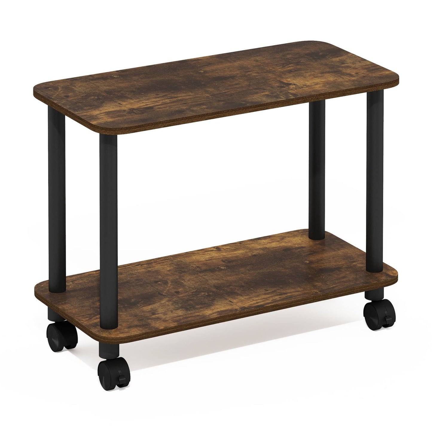 Furinno Turn-N-Tube Modern Rectangle End Table, Side Table with Casters, Amber Pine/Black