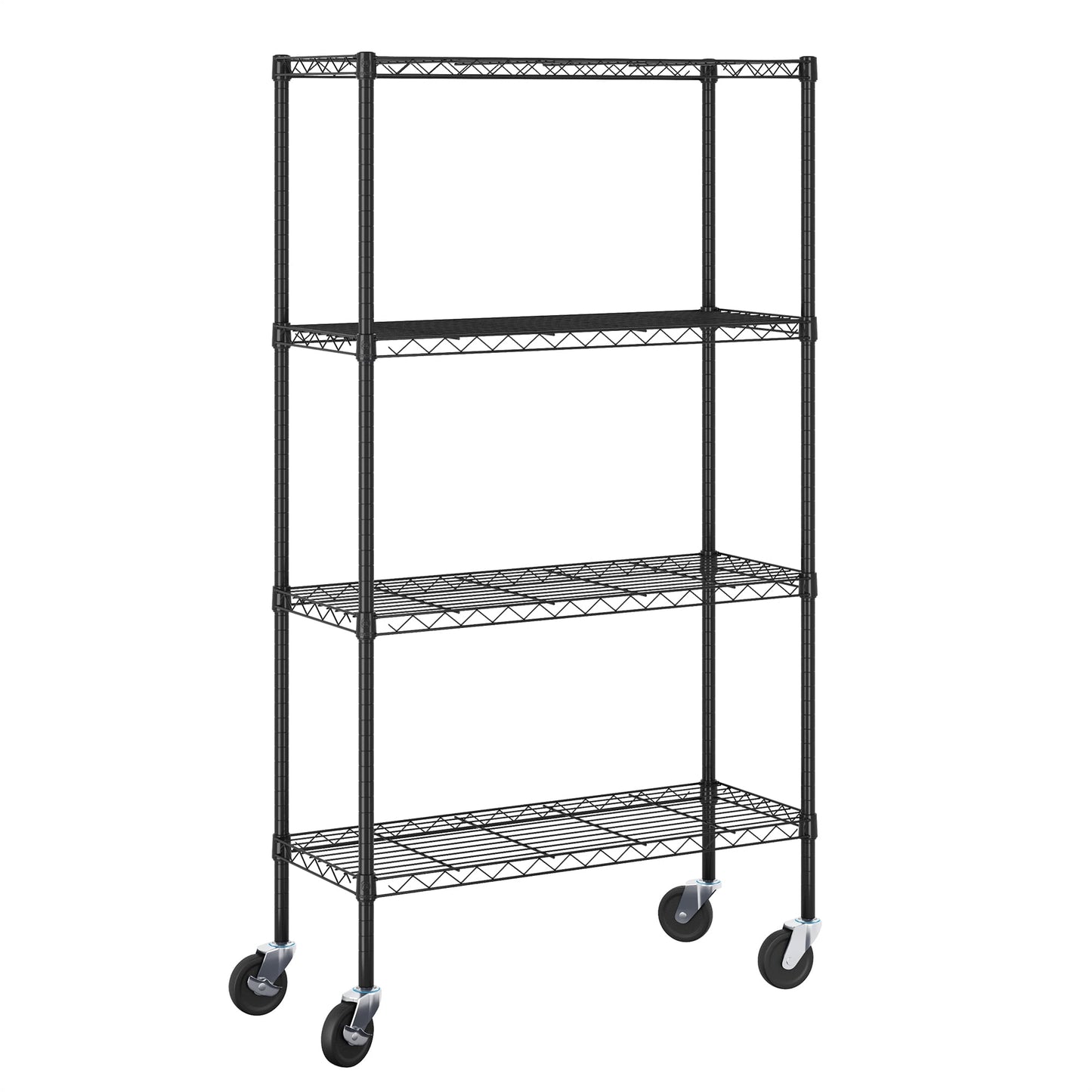 Furinno Wayar 4-Tier Metal Storage Shelf Rack Cart with Casters, 36 x 14 x 58, Black