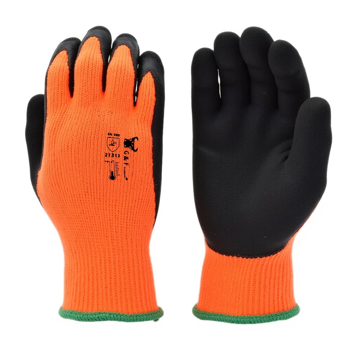 G & F Products Cold Weather Outdoor Gloves Micro Foam Double Coated, Waterproof, Orange, 12 Pair, 2X-Large