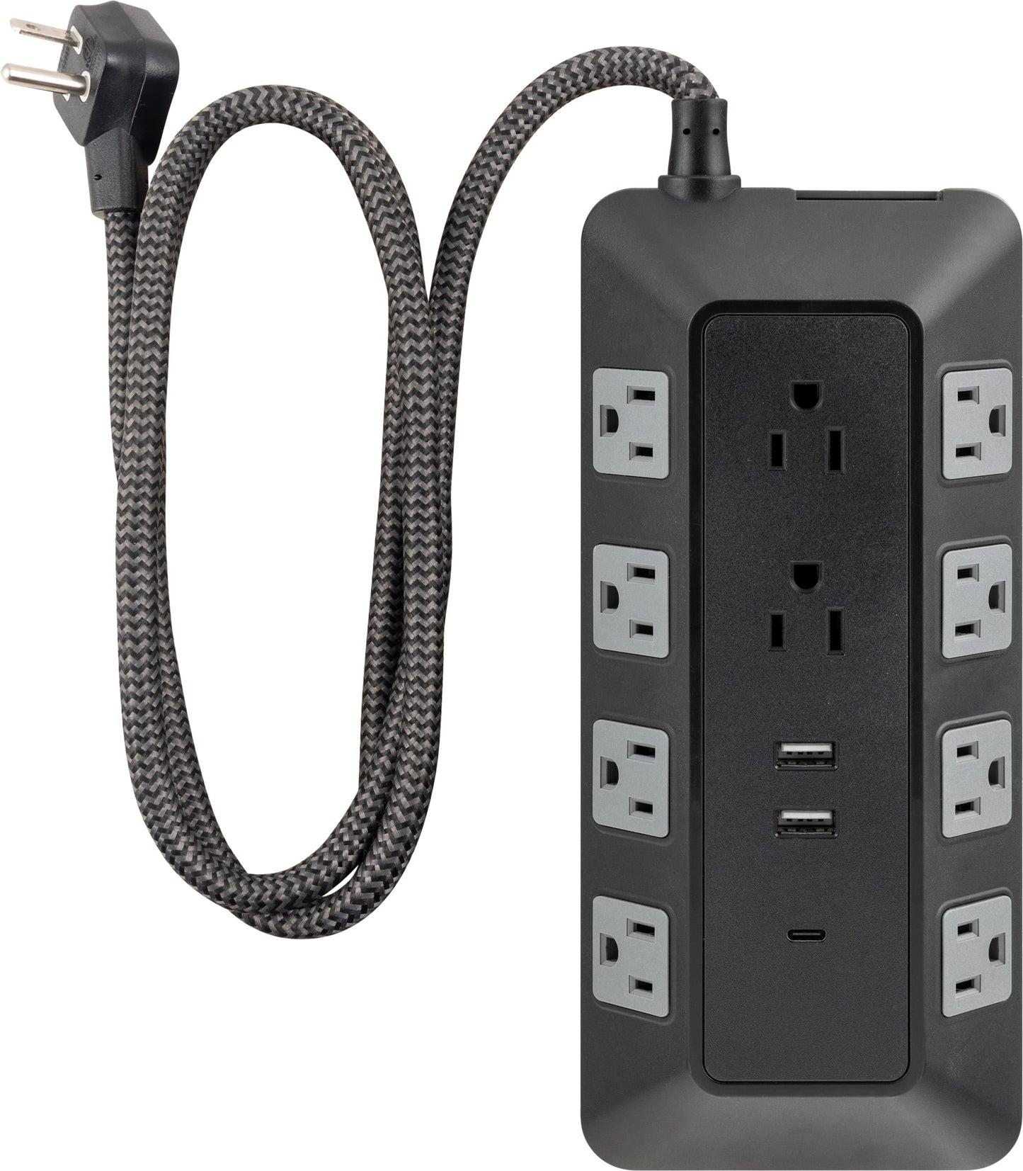 GE Surge Protector Power Strip with USB Ports, 4 Ft Braided Extension Cord, 3540 Joules, 10 Outlet Extender (Wide Spaced), 1 USB-C, 2 USB-A, Black