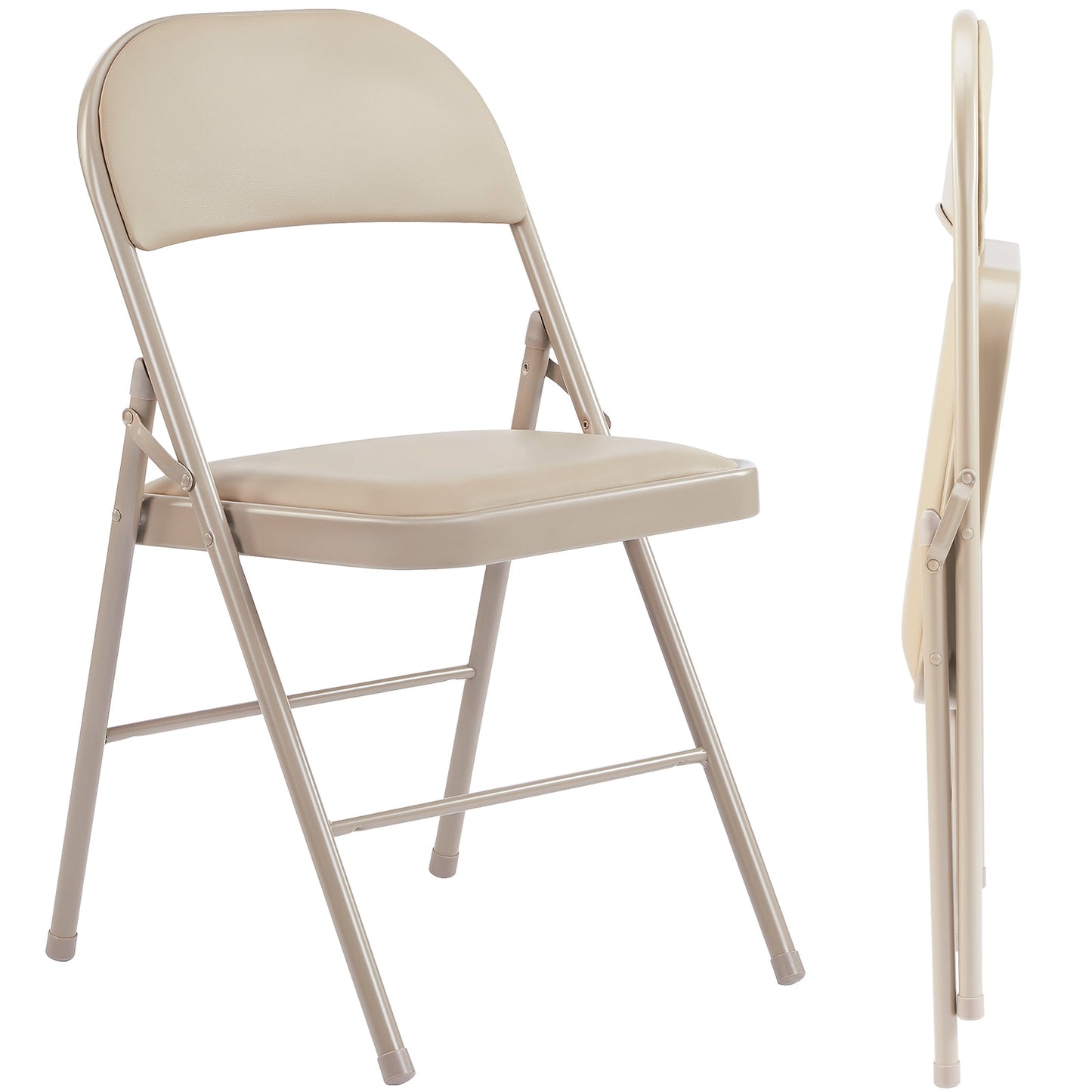 GIANNA 6 Pack Folding Chair, Sturdy Metal Frame, Waterproof Pu Leather, Khaki