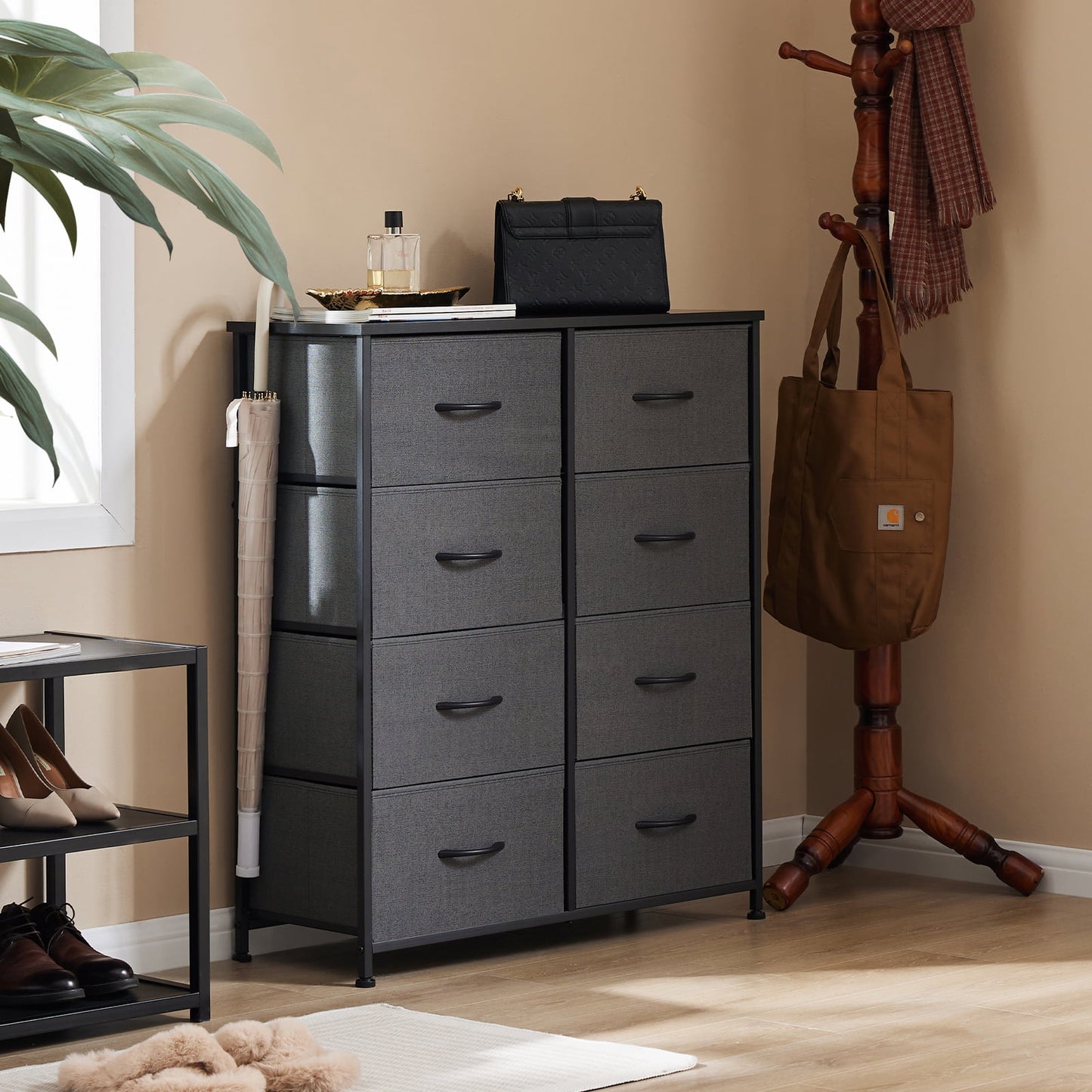GIANNA Dressers with 8 Fabric Drawers, Organization Furniture for Kitchen, Office, Drawer Cabinet, Hallway, Black