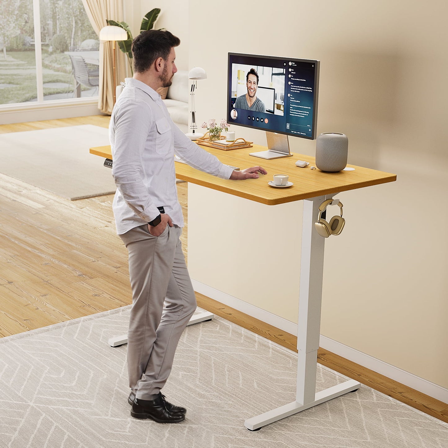EDX Electric Adjustable Standing Desk - 63"x24" Sit-to-Stand Office Desk with 2 Hooks & Wire Hole