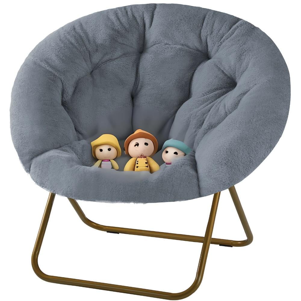 GIANNA Faux Fur Folding Saucer Chair, Comfy Lounge Chairs for Bedroom Living Room Flexible Folding Seating, Grey