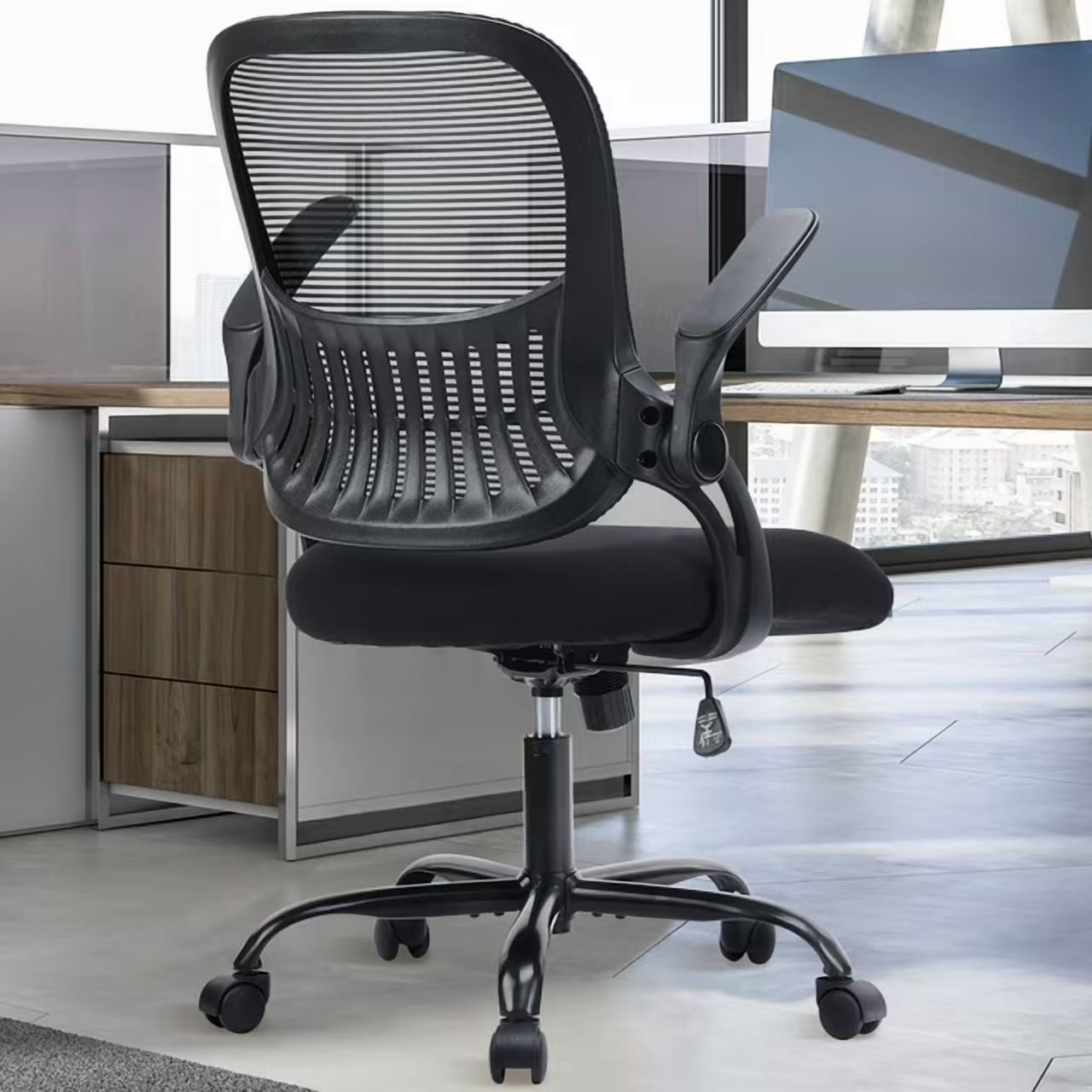 EDX Office Chair, Ergonomic Home Mesh Office Desk Chairs, with Adjustable Armrests, Wheels and Mid-Back Task Chair with Lumbar Support,Black