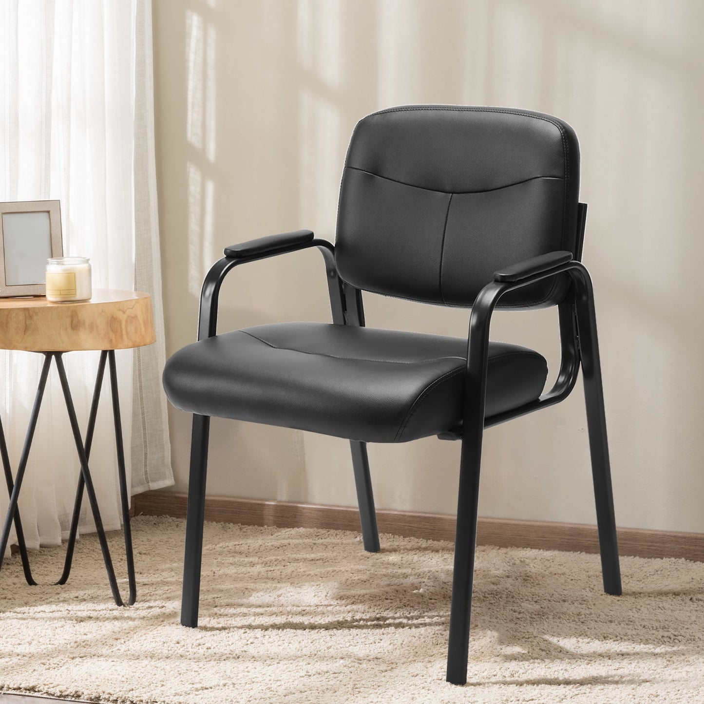 GIANNA Office Guest Chair, Bonded Leather Executive Side Chair, Reception Chair with Solid Metal Frame, Home Office Furniture,Black