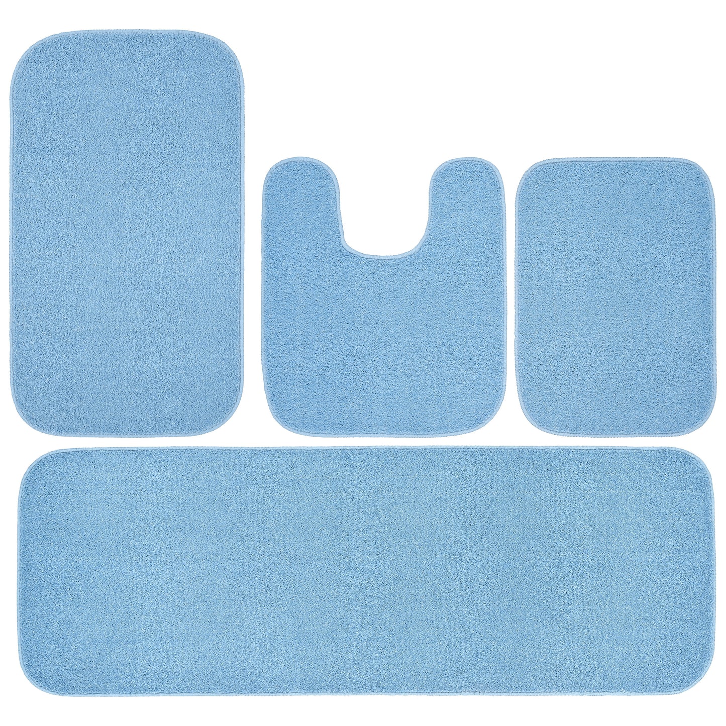 Garland Rug Gramercy Washable Bath Rug Set, 4-Piece (2 Bath Rugs, Contour Rug, Runner Rug) Basin Blue