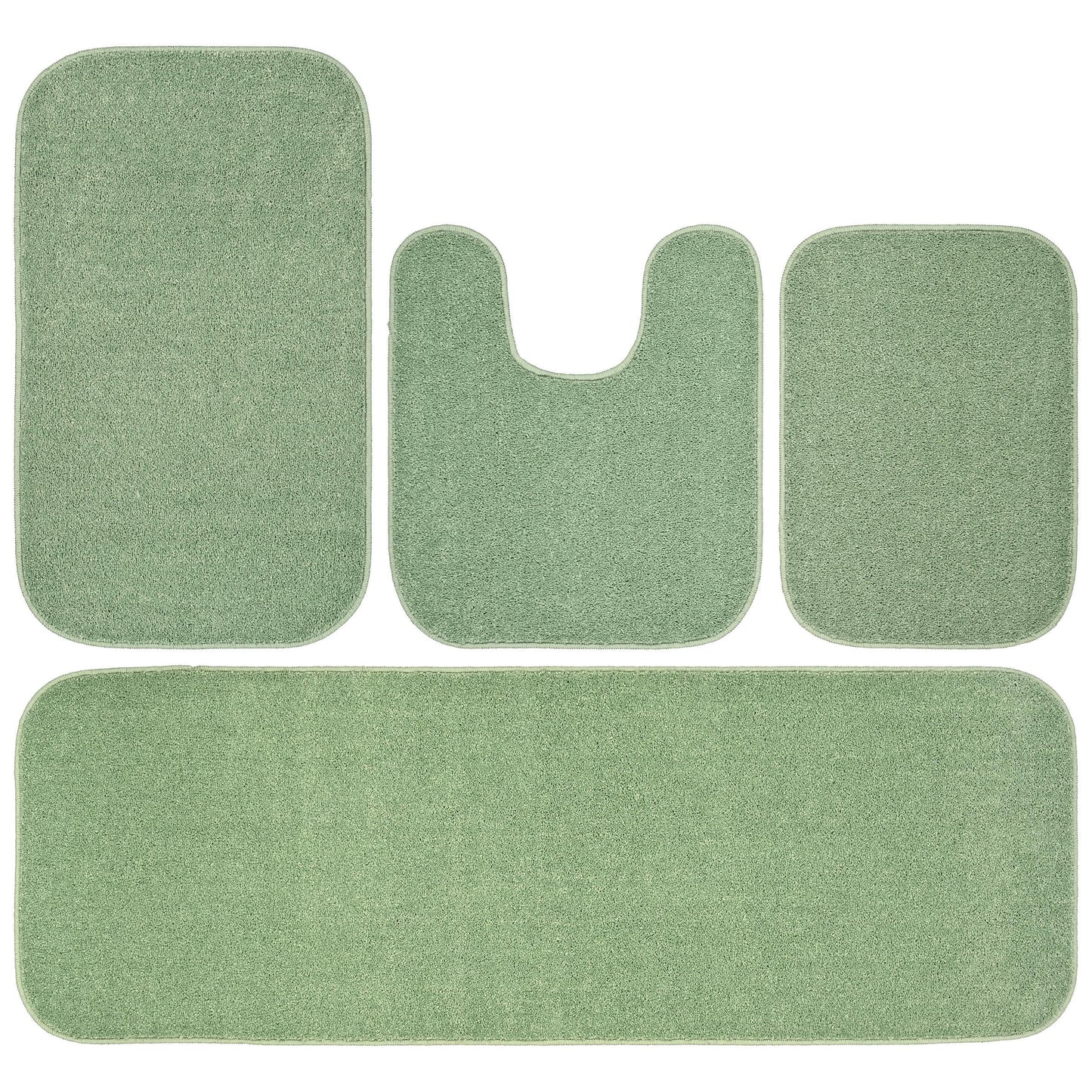 Garland Rug Sedona Washable Bath Rug Set, 4 Piece Set (2 Bath Rugs, Contour Rug, Runner Rug) Deep Fern