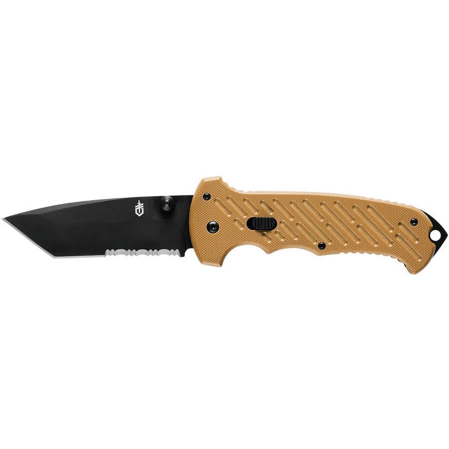 Gerber Gear 06 Cuchillo Plegable con Clip de Apertura Rápida y Asistida, con Hoja Dentada Tanto, Marrón Coyote