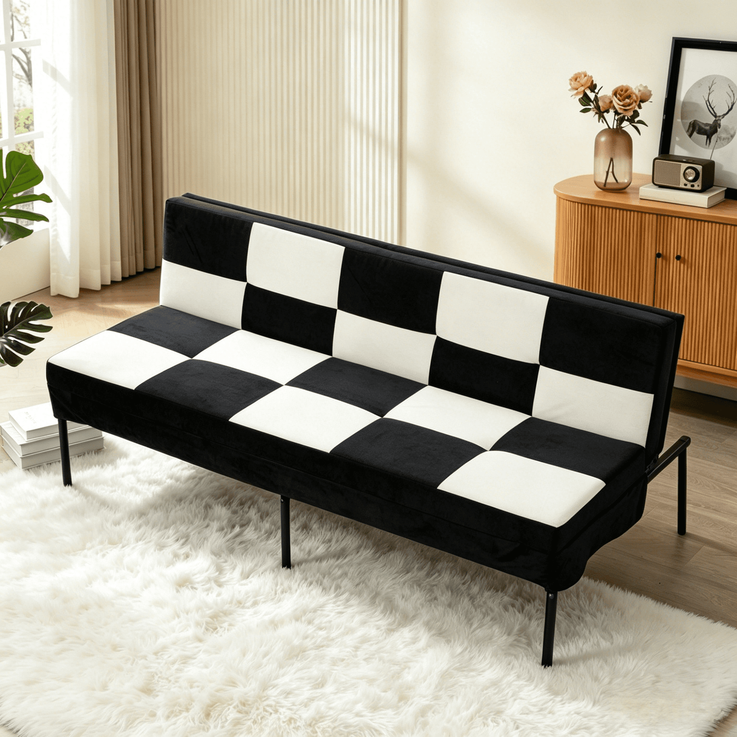 Gewnee 63.39"Futon Couches,Folding Loveseat Recliner with 5 Positions,Iron Frame,Fits Small Spaces,Apartments,Dorms – Easy Assembly