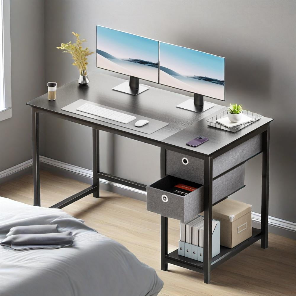 Gianna 40-Inch Laptop Desk with Storage, Home Office Computer Desk, Black