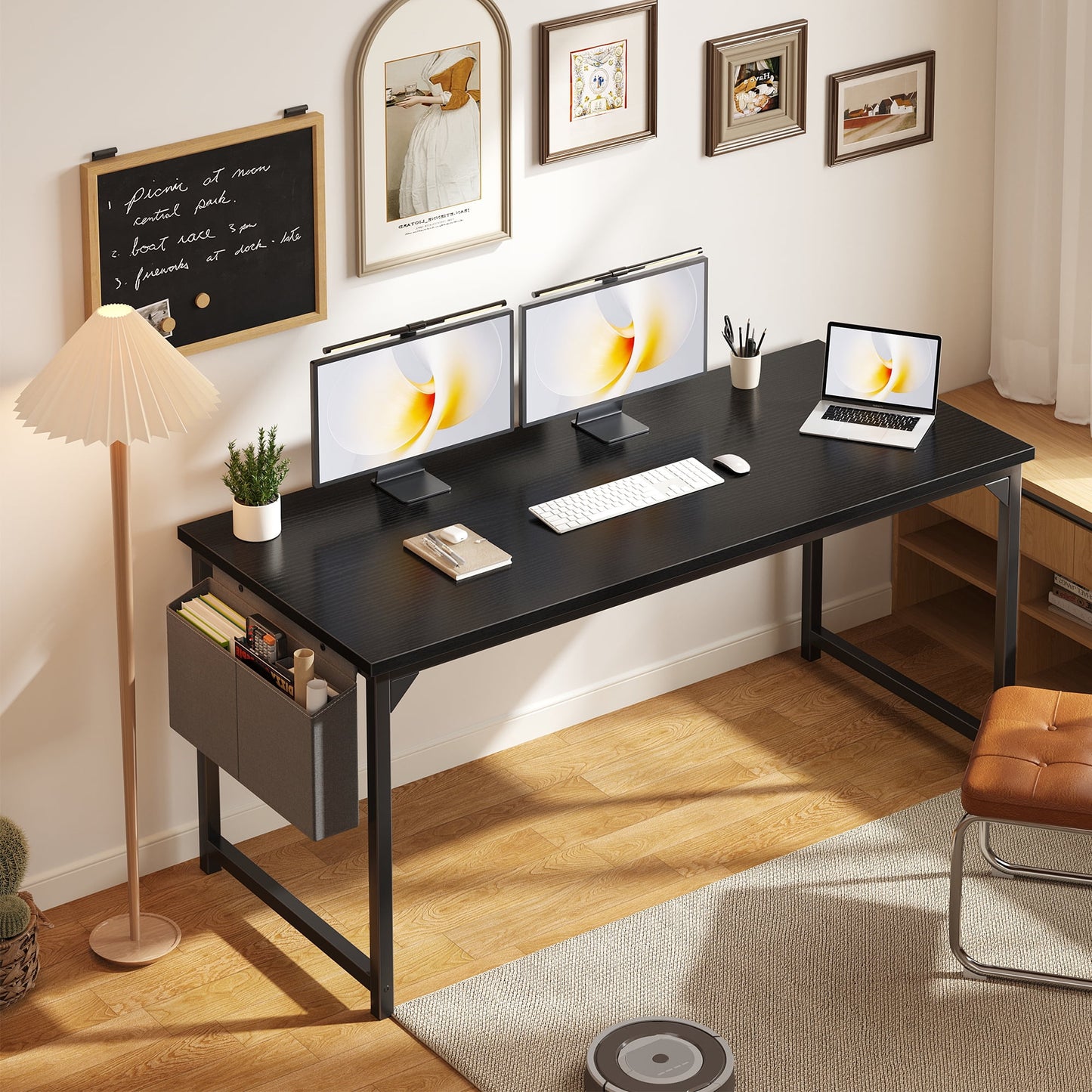 Gianna 63" Computer Desk with Metal Frame, Waterproof Surface and Storage Bag – Perfect for Office Use, Black