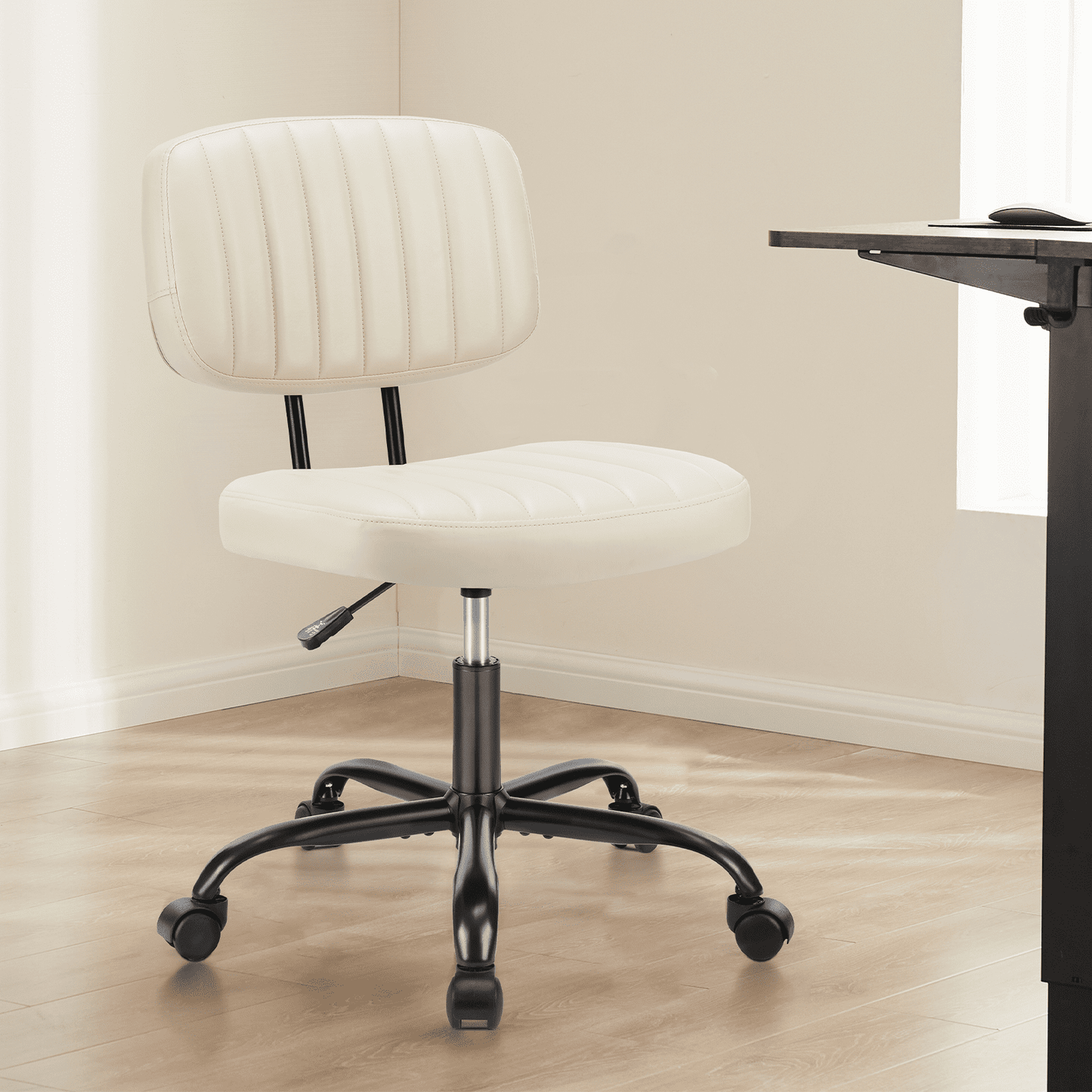 Gianna Armless Office Chair – Adjustable Rolling Task Chair with Lumbar Support for Comfortable All-Day Sitting, Bone gray