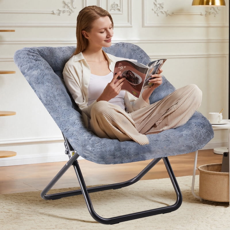 Gianna Comfy Chair for Adults, Soft Faux Fur Folding Lounge for Bedroom Living Room Dorm Rooms Flexible Reading Chair for Teens, Large Size Foldable,Square-White