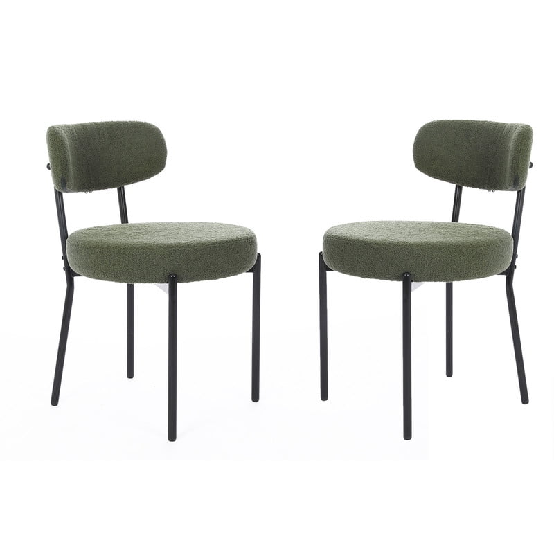Gianna Dining Chairs Set of 2, Mid Century Modern Chair Round Upholstered Curved Backrest, Kitchen Vanity Living Room Chairs with Black Metal Legs,Green