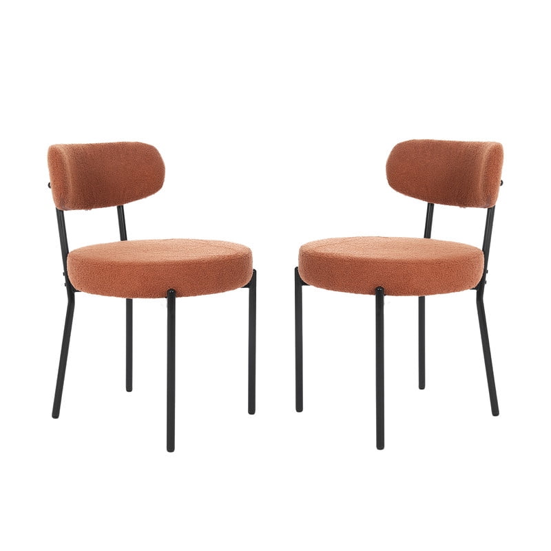 Gianna Dining Chairs Set of 2, Mid Century Modern Chair Round Upholstered Curved Backrest, Kitchen Vanity Living Room Chairs with Black Metal Legs,Orange