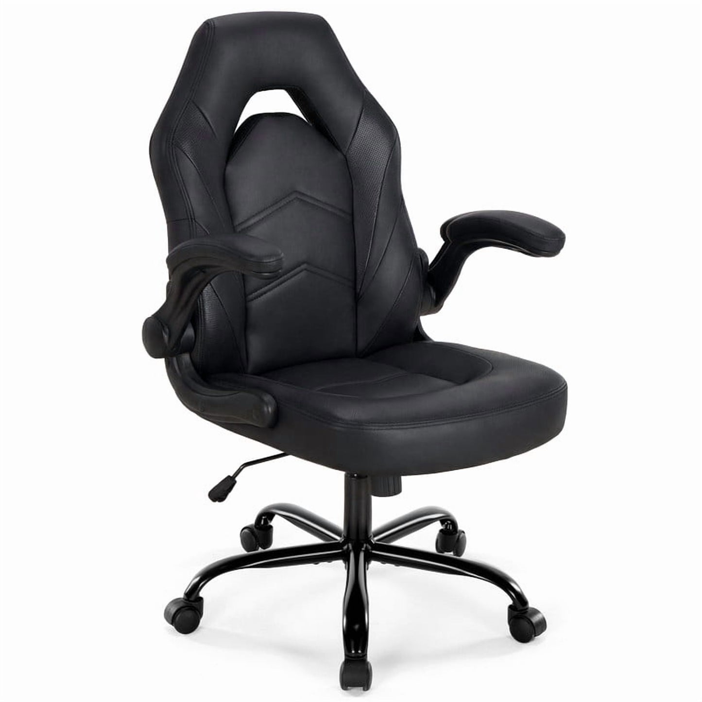 Gianna Ergonomic Computer Gaming Chair with Flip-up Armrest, Height Adjustable PU Leather Home Office Desk Chair with Lumbar Support Swivel Wheels and for Adults,Black