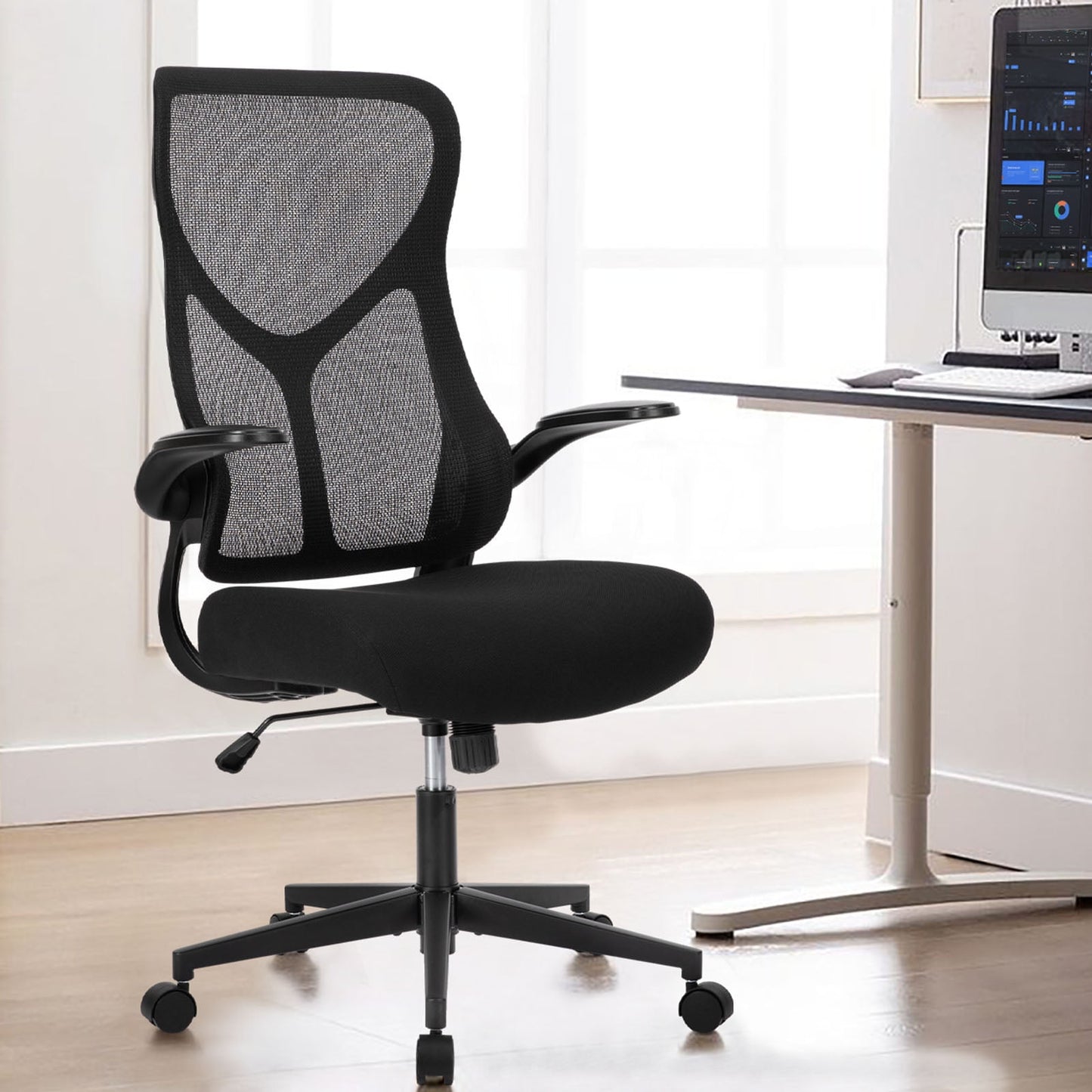 Gianna Silla de Oficina Ergonómica con Cómodos Reposabrazos, Silla de Escritorio Ajustable para Uso Doméstico y por Computadora, Blanco