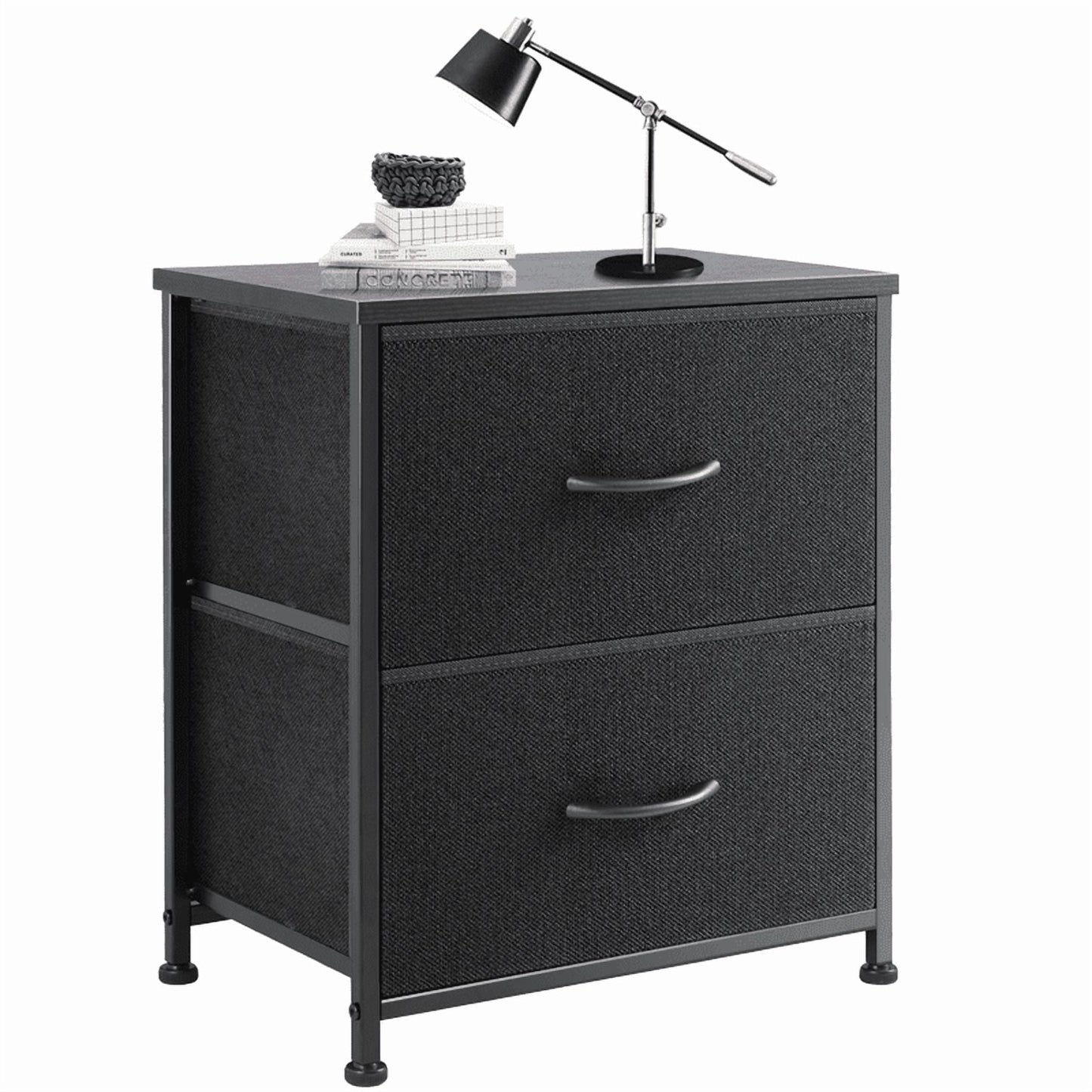 EDX Nigtstand for Bedroom, Tall Chest Organizer with Fabric Bins, Steel Frame, Black