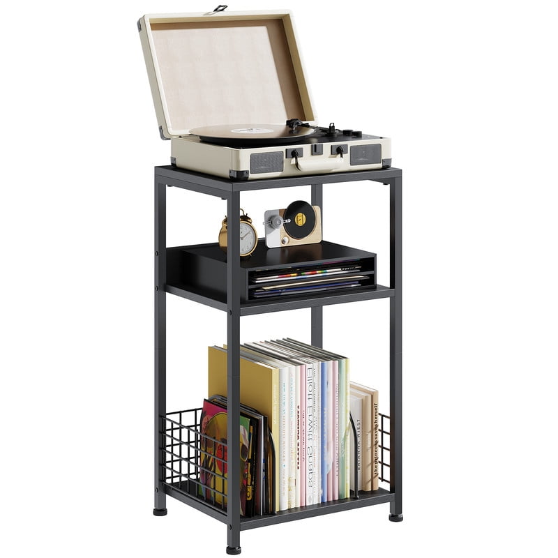 Gianna Record Player Stand, 3 Tier Turntable Table with Vinyl Storage for up to 100 Albums, End Side Table for Living Room,Black