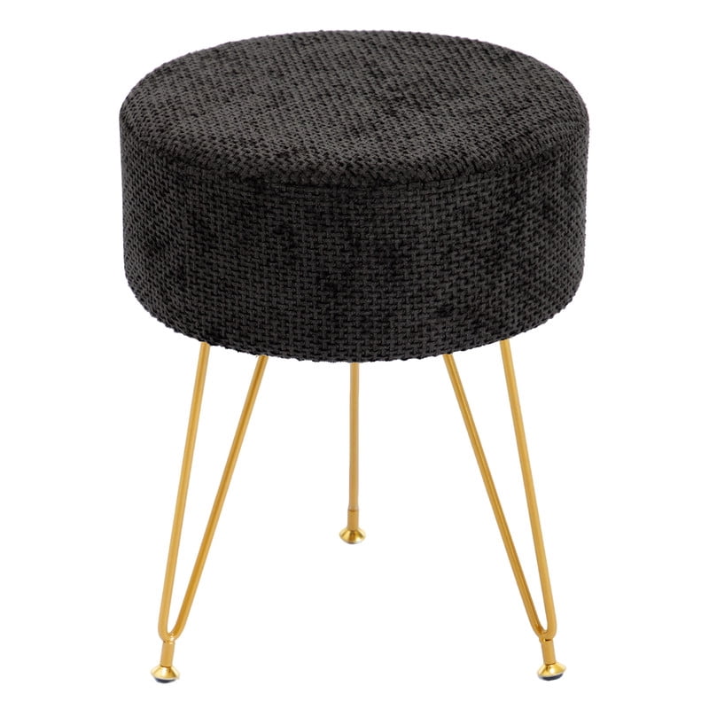 Gianna Otomana Redonda, Reposapiés Pequeño Suave y Lindo de Maquillaje, Asiento de Estilo Moderno de Piel Sintética con 3 Patas de Metal para Vestir, Sala de Estar Dormitorio Dormitorio Universitario, Negro
