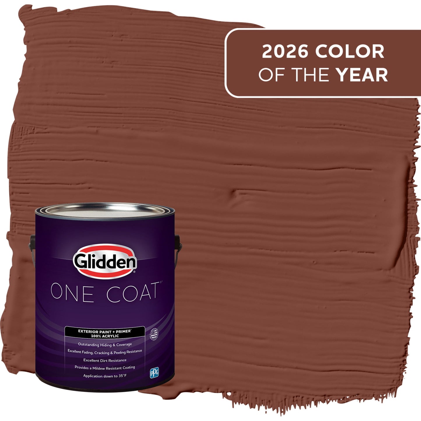Glidden One Coat Warm Mahogany / Red Satin Exterior Paint with Primer, 1 Gallon