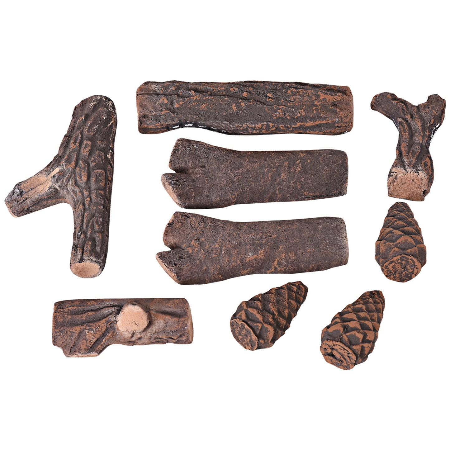Gymax Indoor Outdoor 9 Pieces Gas Fireplace Log Set Ceramic Wood Logs