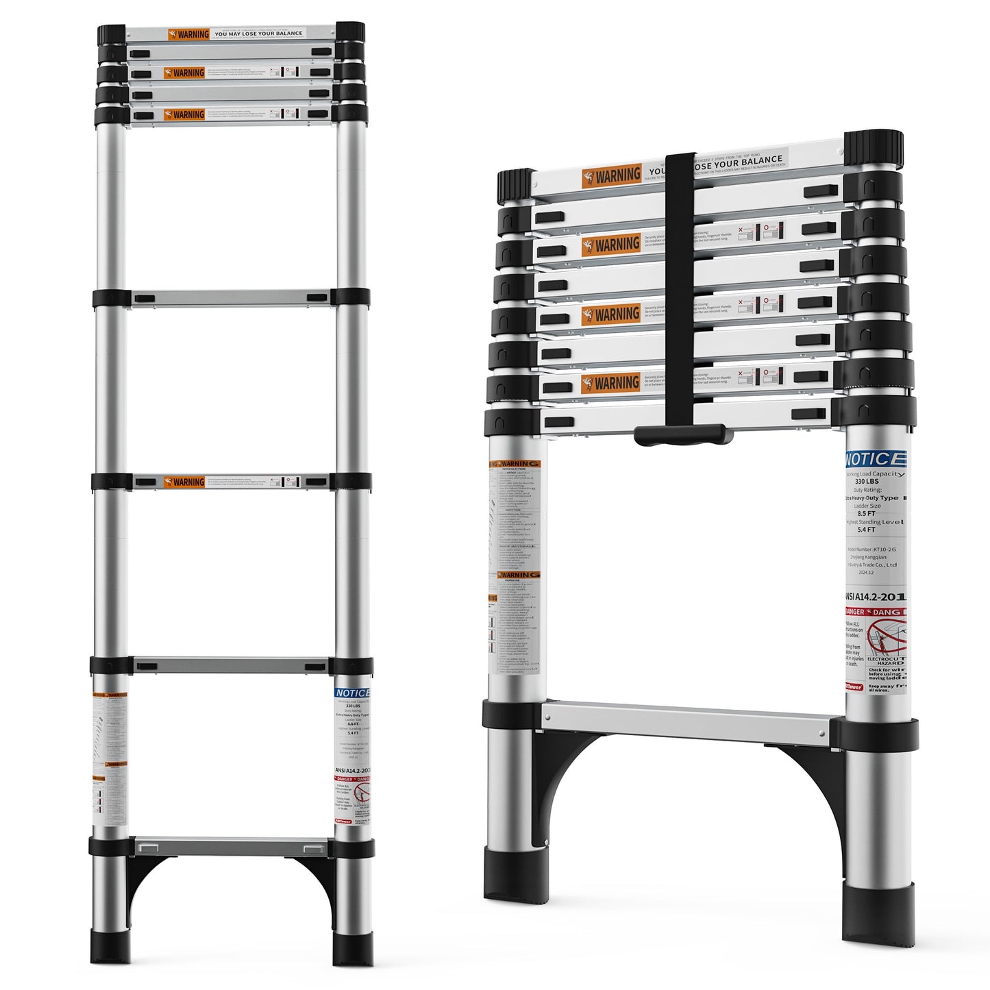 HBTower 8.5FT Aluminum Telescoping Ladder, 330LBS Heavy Duty Capacity, Multi-Purpose Collapsible Extension Ladder for Home, RV, Outdoor