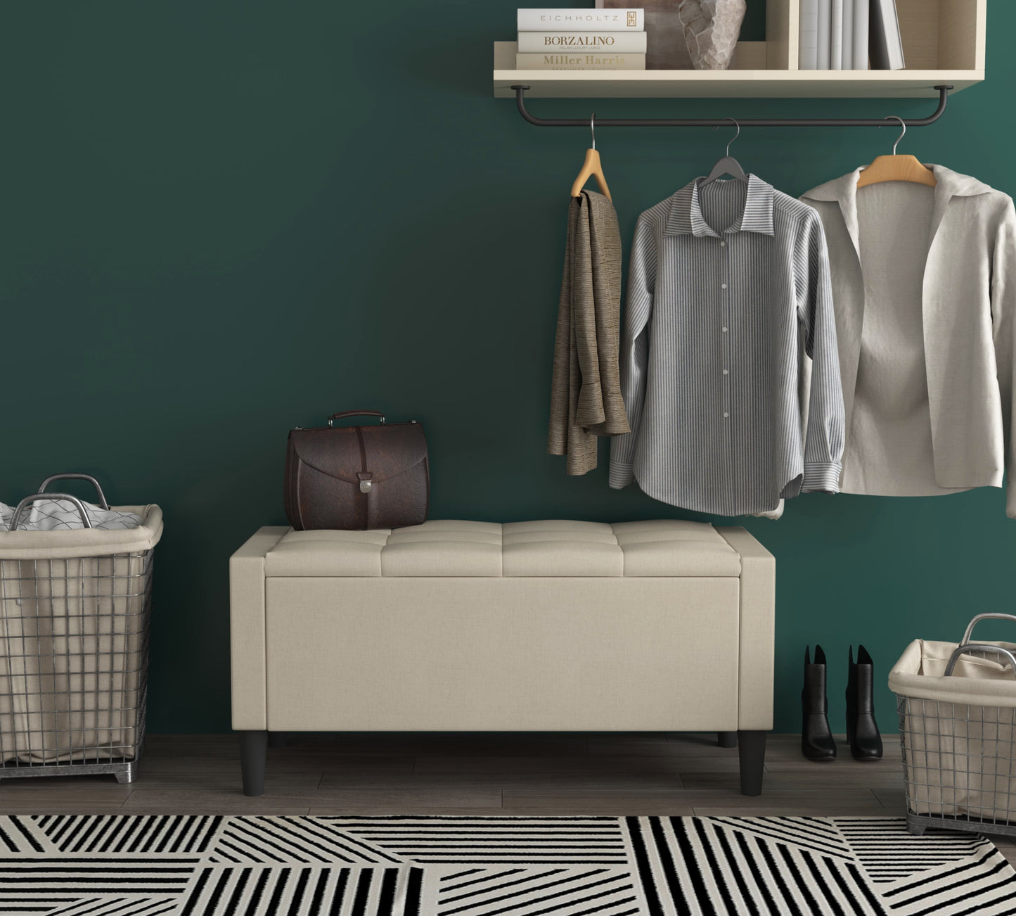 Home Design Braylen Upholstered 42" Flip Top Storage Bench with Button Tufted Velvet Seat, Spacious Hidden Storage, Modern Rectangular Design for Bedroom or Living Room, Gunmetal