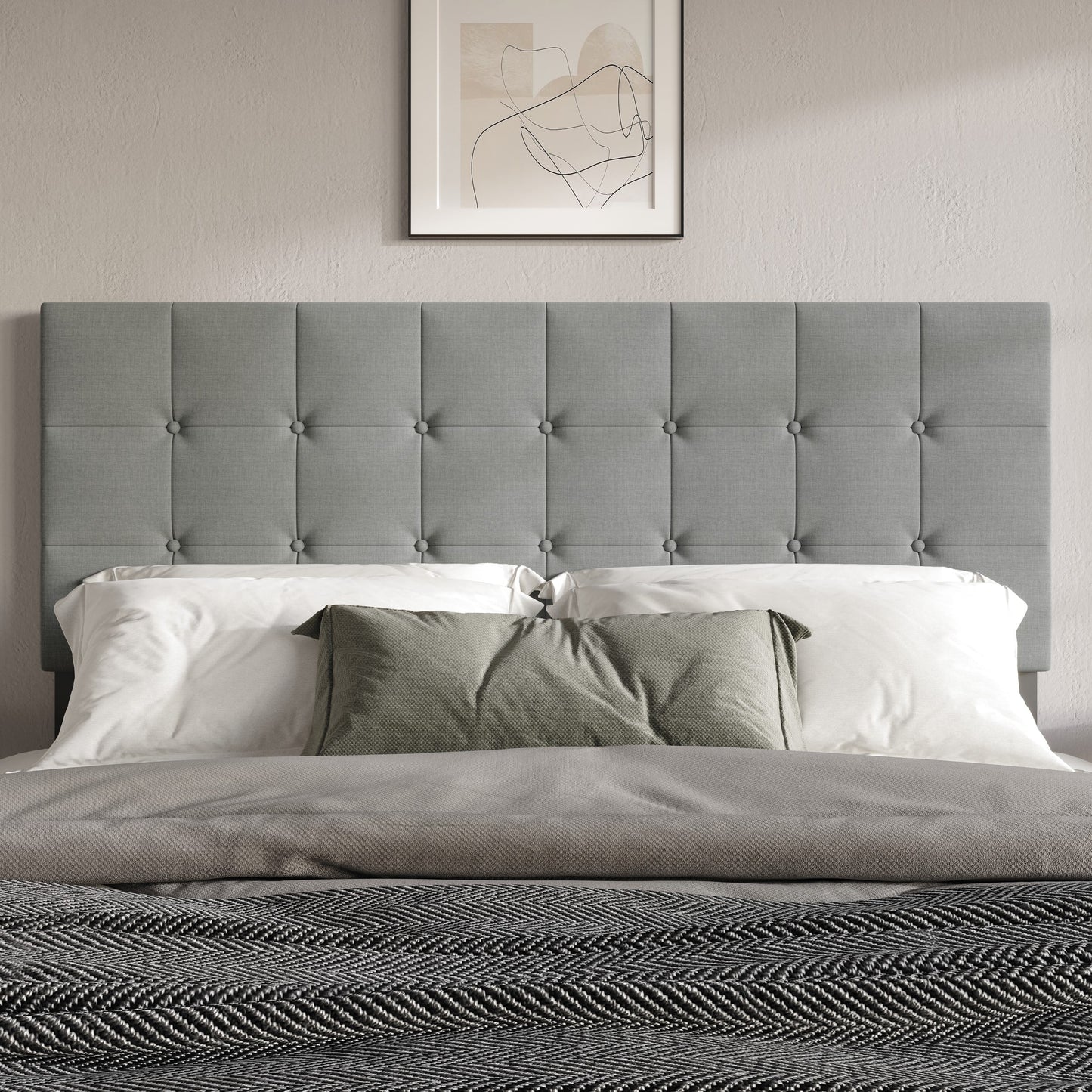 Home Design Ida Full Upholstered Transitional Adjustable Headboard With Button Tufted For Adult, Grey