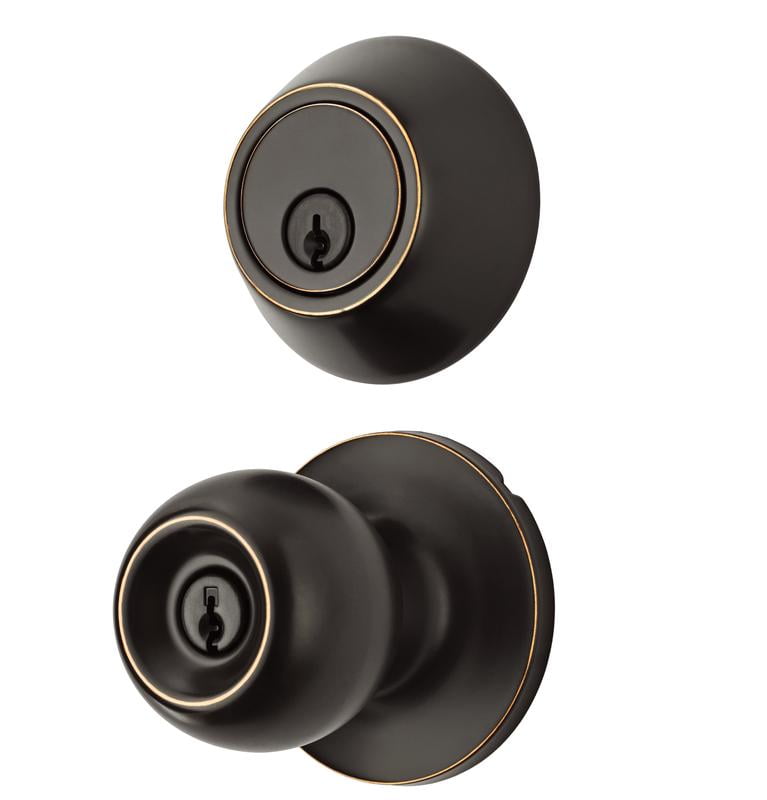 Hyper Tough Keyed Entry Ball Doorknob Lock and Single Cylinder Deadbolt Oil Rubbed Bronze Finish Combo Pack