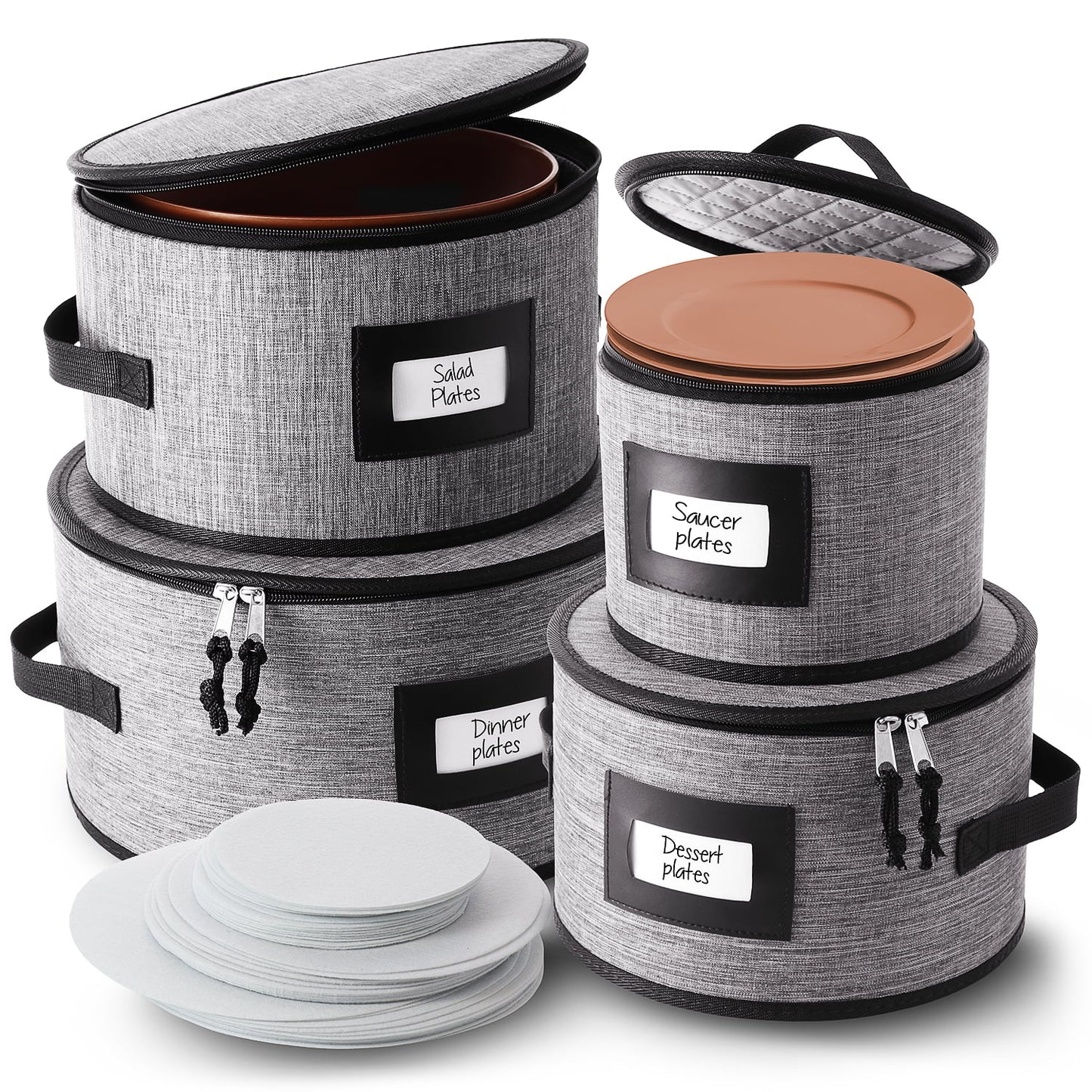 Hearth & Harbor Gray China Plate Storage, Dinnerware Storage Container Set, Securely Padded (4pc)