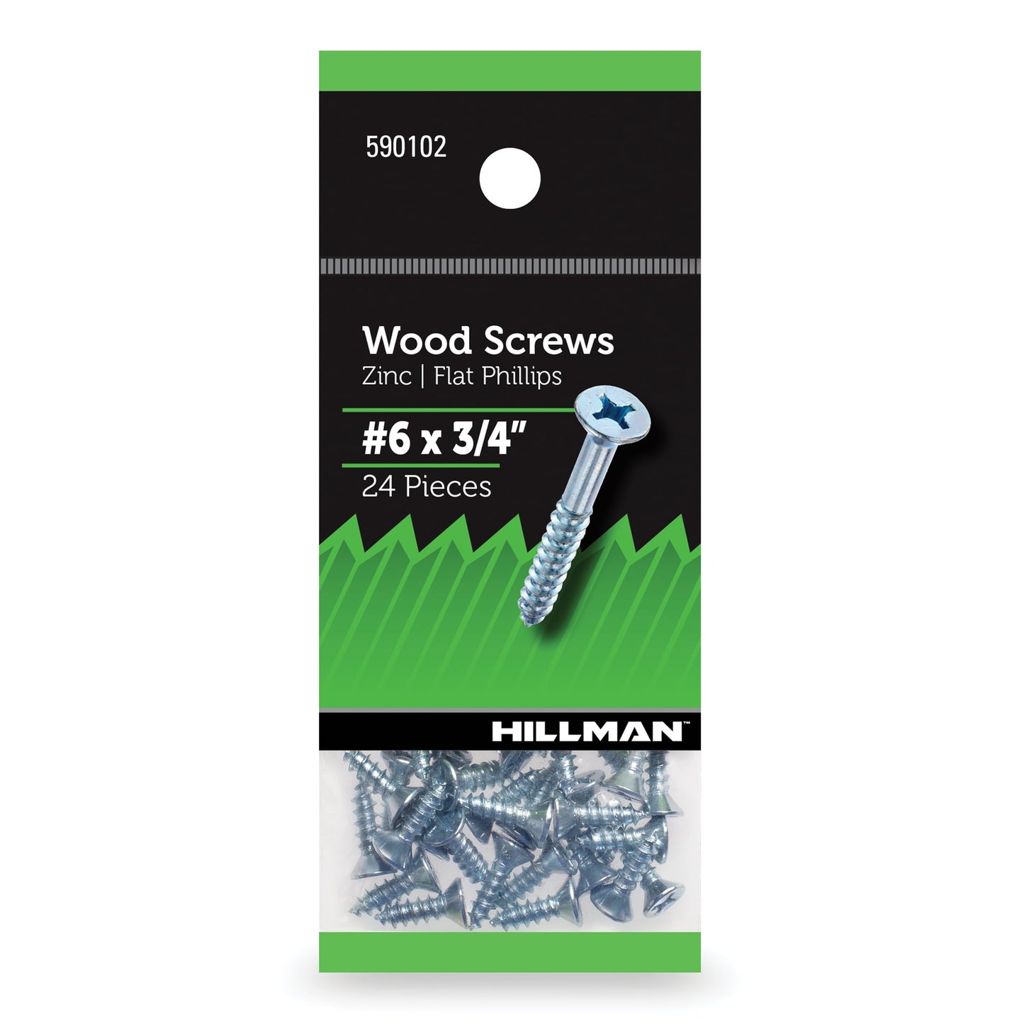 Hillman Wood Screws, #6 x 3/4", Steel, Zinc, Interior Screws, Phillips, Silver, 24 pack