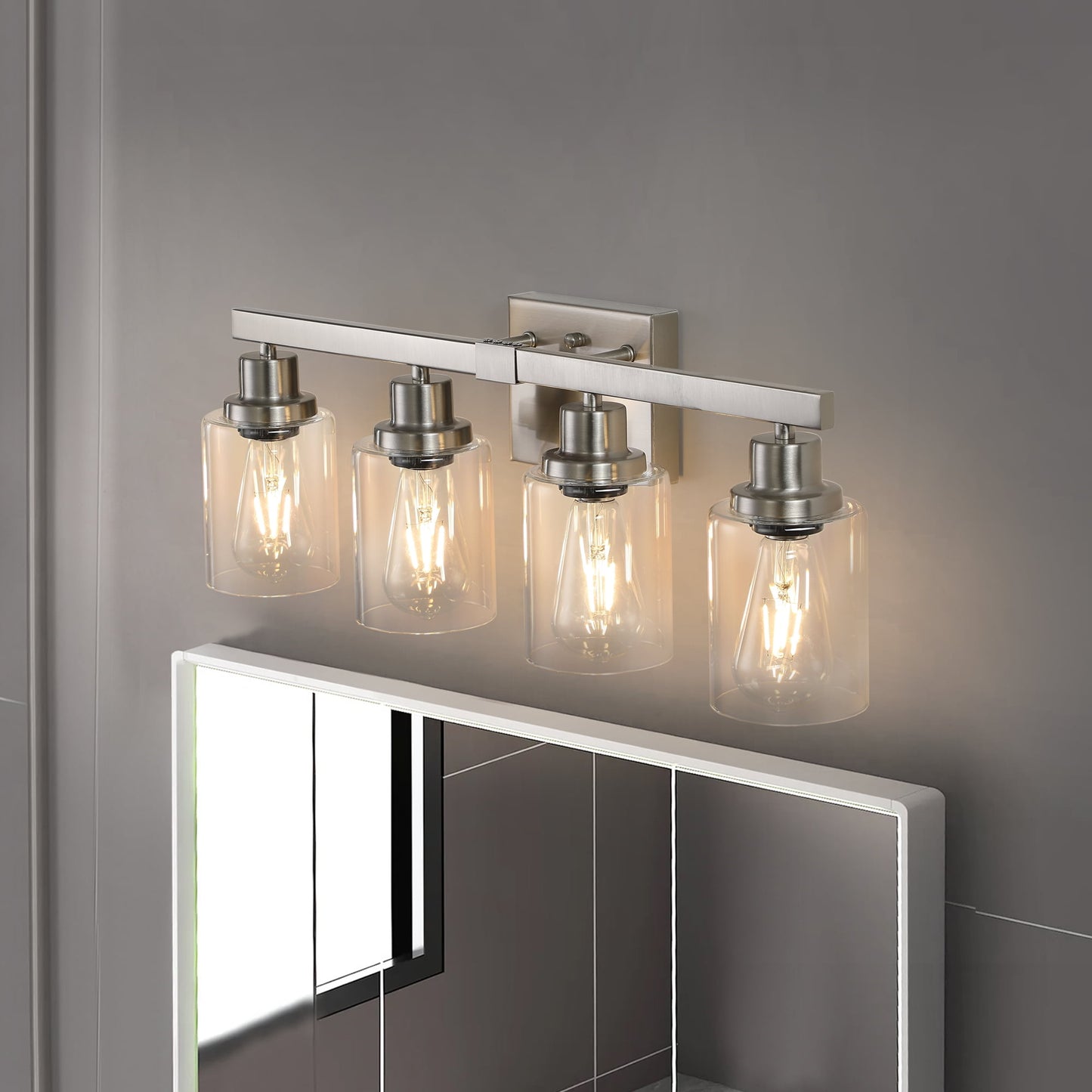 Holaki 24" Modern 4-Light Bathroom Vanity Light Fixture - Brushed Nickel Finish with Clear Glass Shades, Perfect for Bathroom, Vanity and Dressing Area Lighting (E26, No Bulbs)