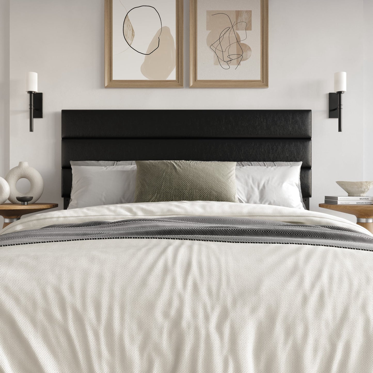 Home Design Scranton Queen Upholstered Headboard with Padded Surface and Soft Fabric, Black, Easy Assembly
