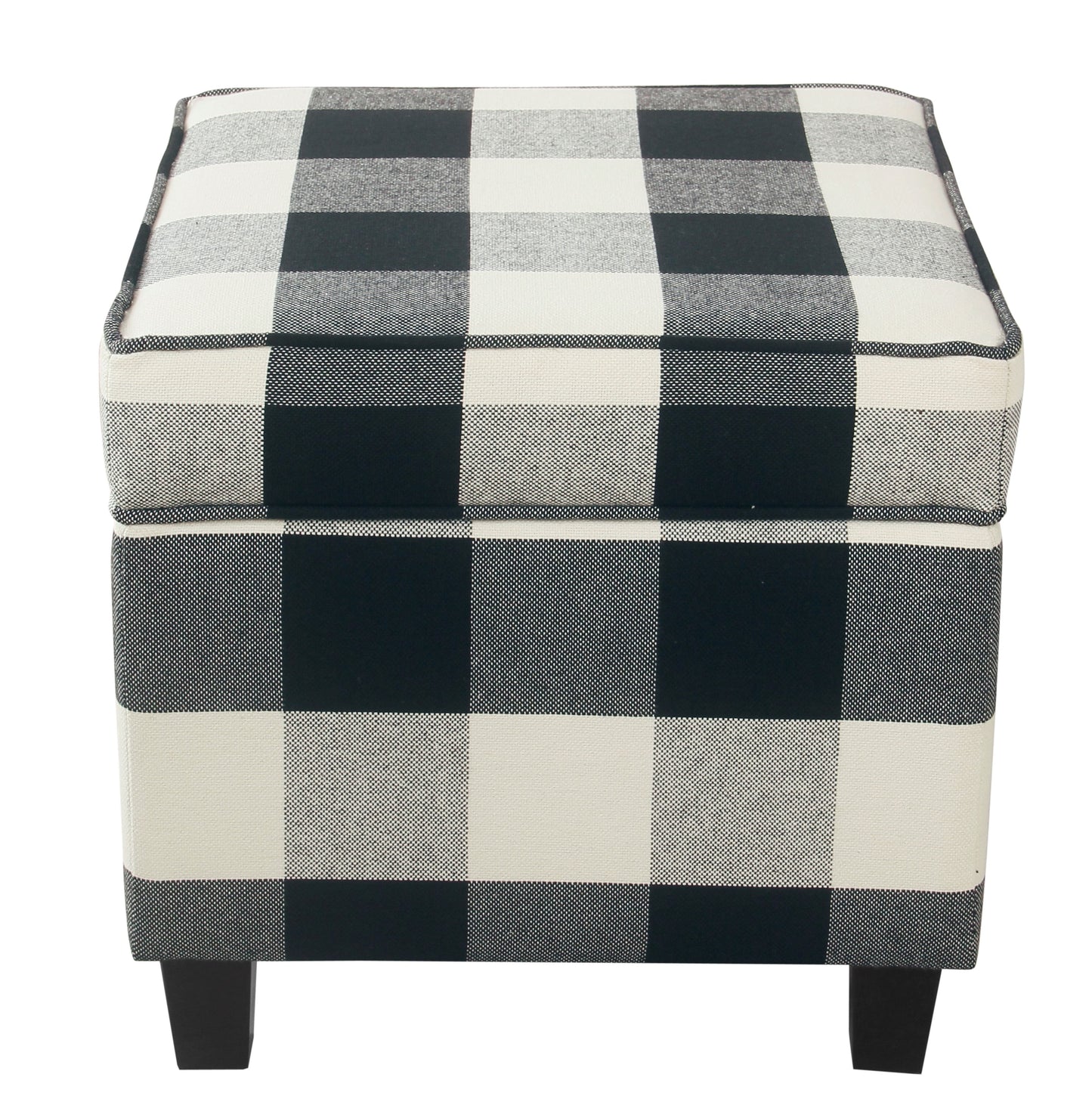 Wooden Square Ottoman with Grid Patterned Fabric Upholstery and Hidden Storage Beige and Brown - Saltoro Sherpi