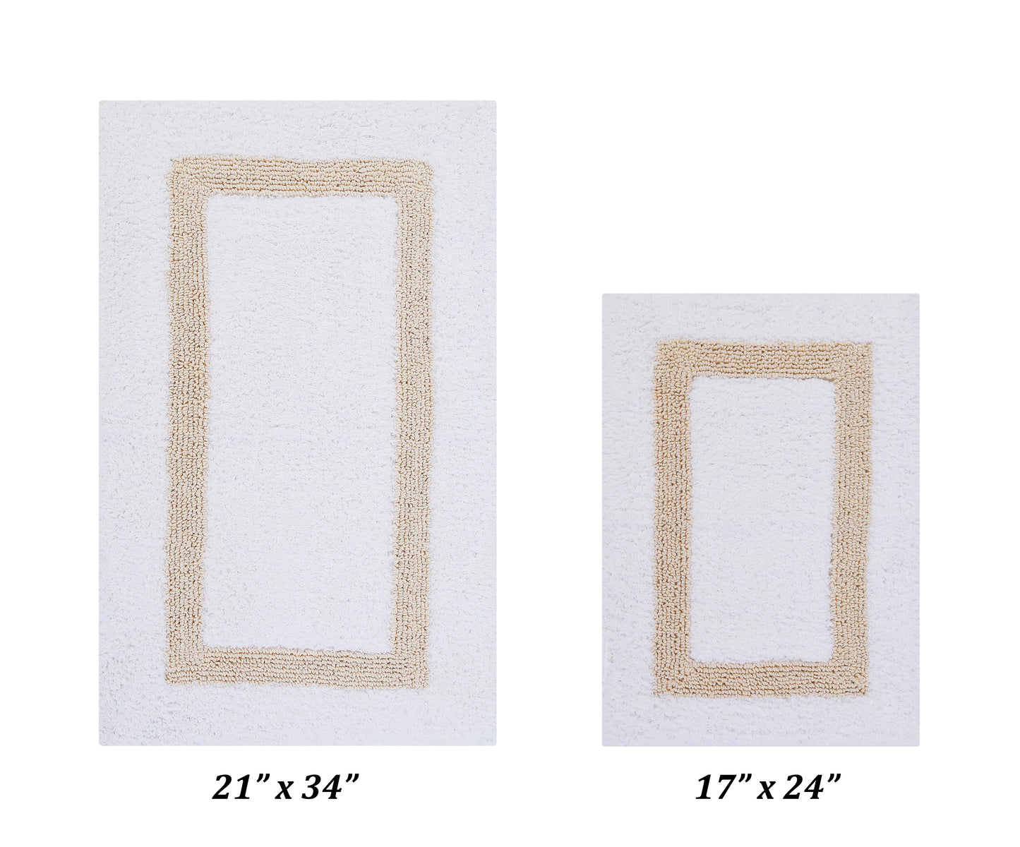Better Trends 2 Piece Bathroom Rug Set 100% Cotton Bath Mat Extra Soft Tufted Machine Washable Water Absorbent, Reversible for Bathroom, Laundry Room (17â€x24â€|21â€x34â€) Hotel Collection - White/Sand