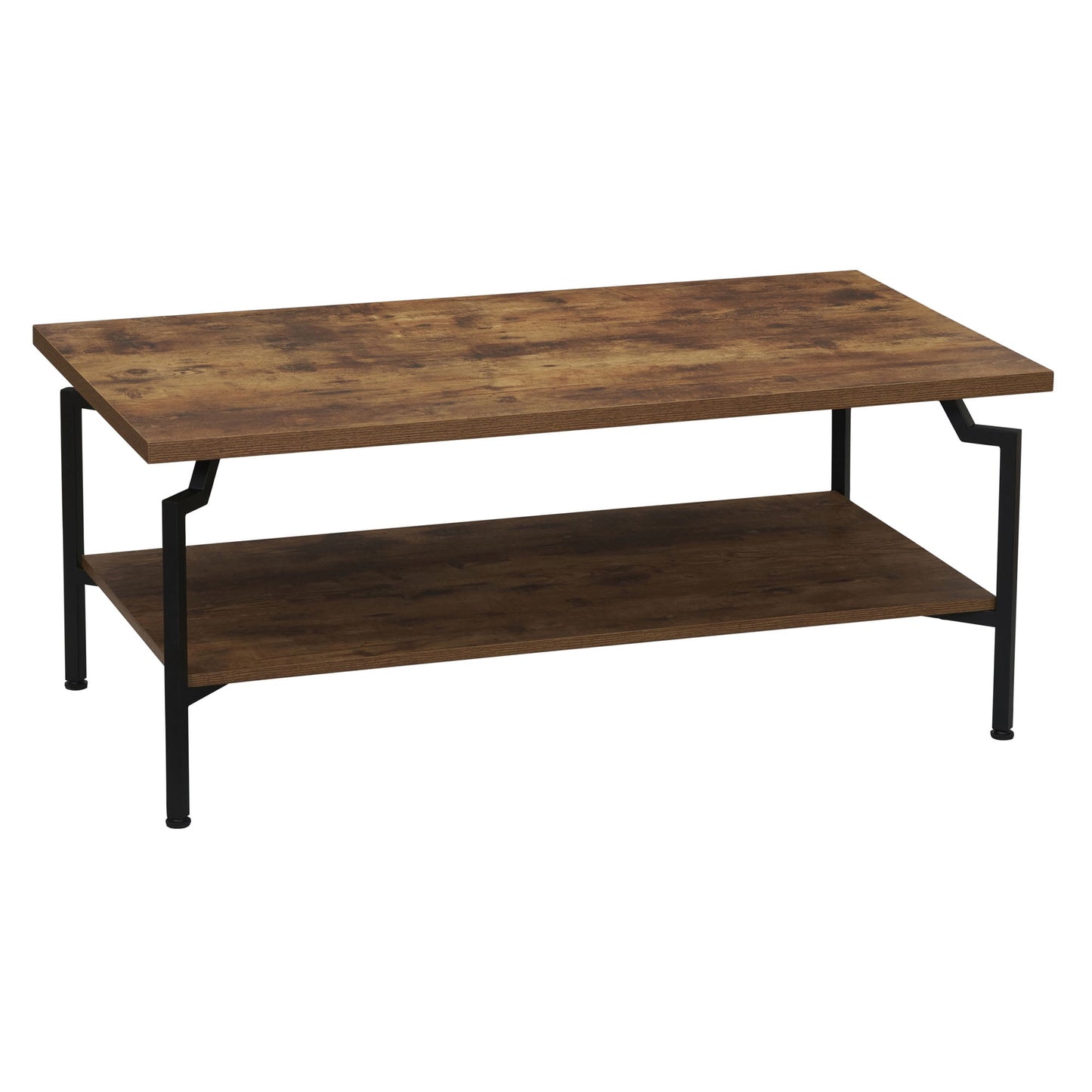 Crown Elementos Esenciales para el Hogar Mesa de Centro Rectangular con Estante de Almacenamiento Rústico de Nogal con Vetas de Madera y Metal Negro
