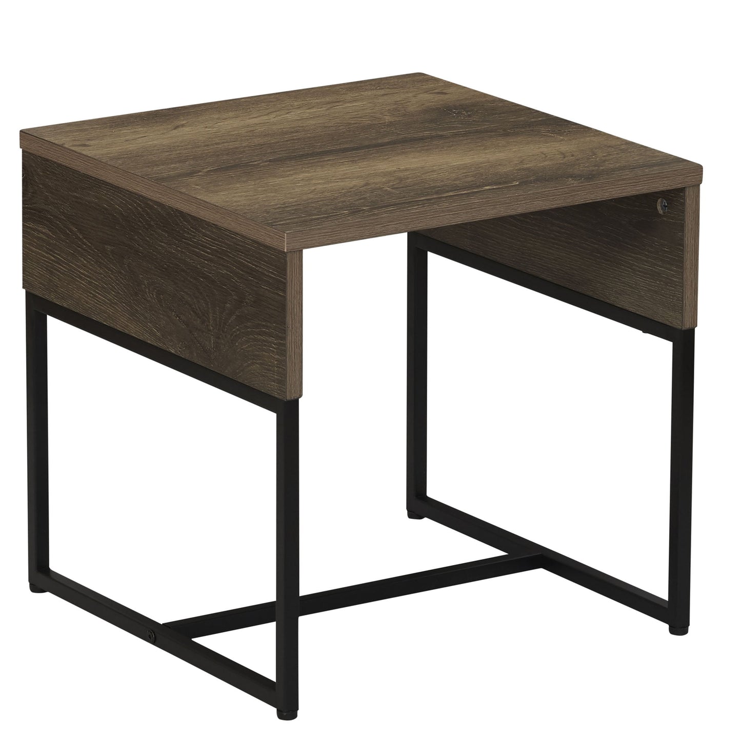 Household Essentials Wrap Square Side End Table Ashwood Rustic Wood Grain and Black Metal