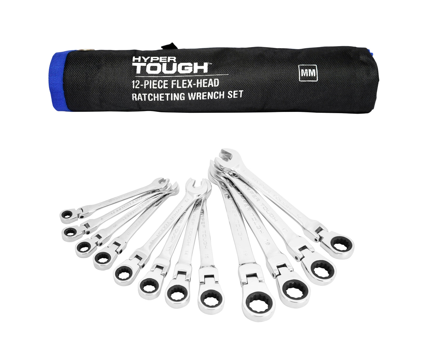 Hyper Tough Juego de Herramientas de Llave de Trinquete con Cabezal Flexible Métrico de 12 Piezas, Herramientas de Mano