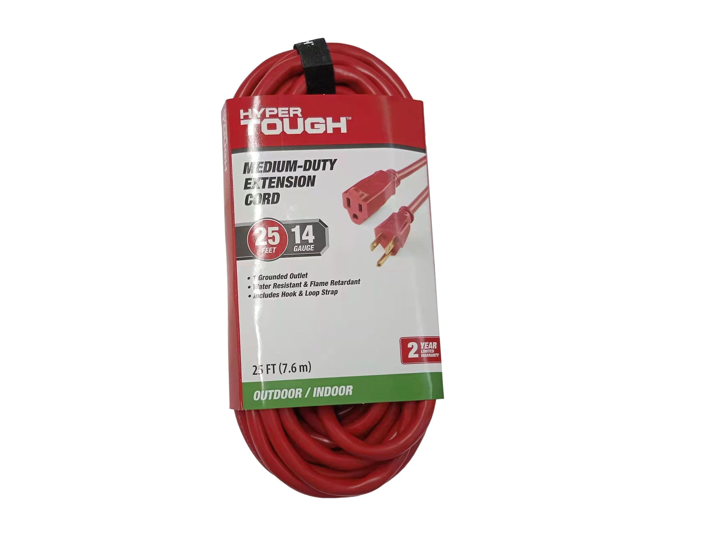 Hyper Tough Cable de Extensión Rojo de 25FT 14AWG de 3 Clavijas para Uso en Interiores y Exteriores, 15 Amperes