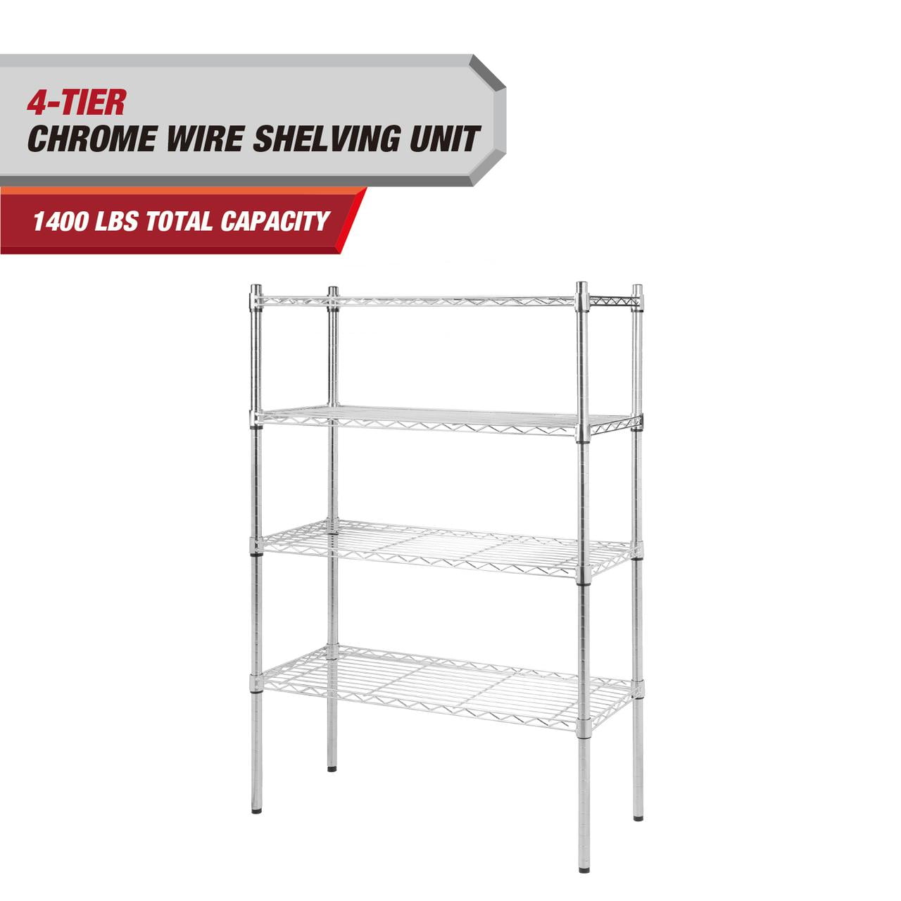 Hyper Tough 4 Tier Wire Shelf Unit, 36"W x 14"D x 54" H, 1400lb Load Capacity, Chrome