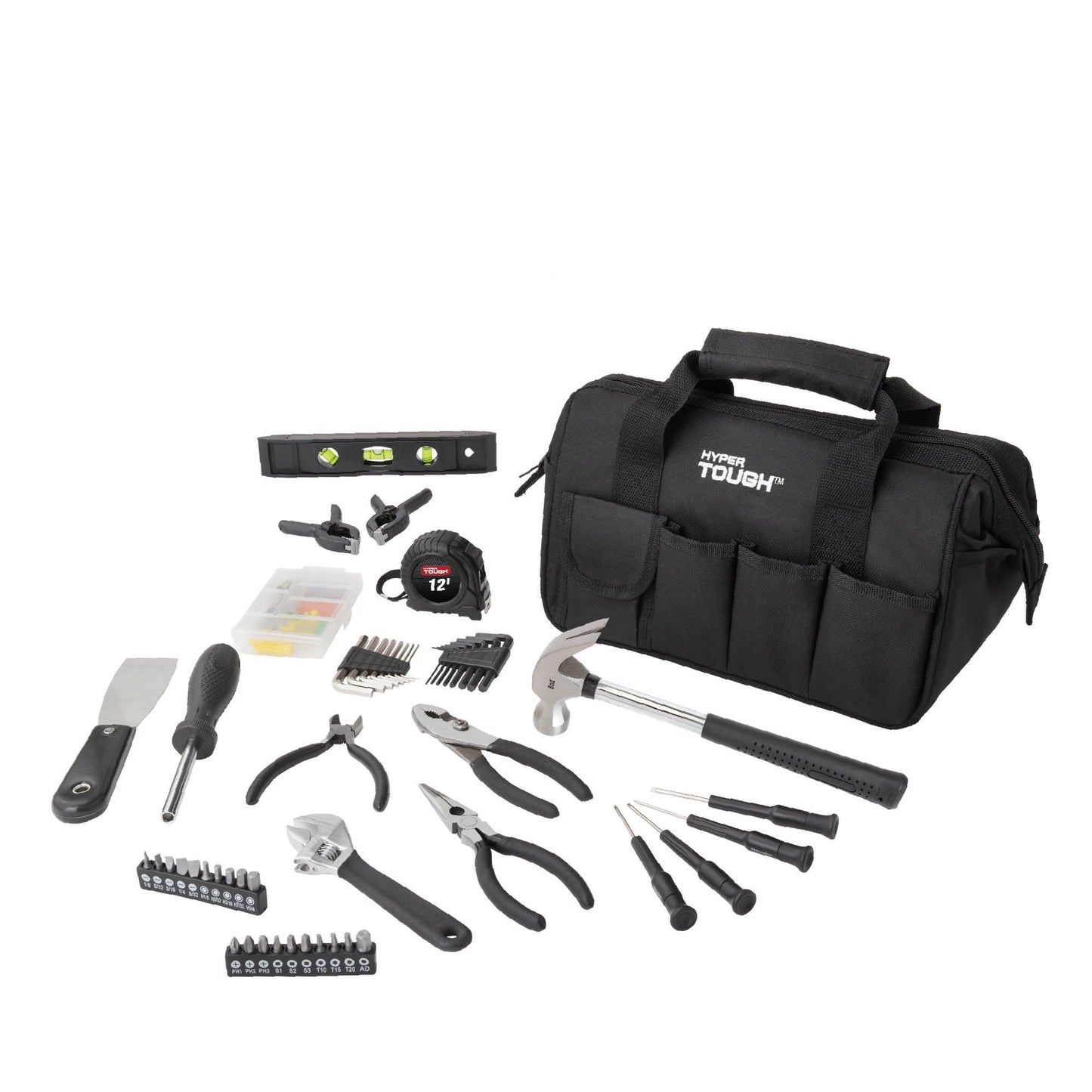 (8 pack) Hyper Tough 89-Piece Black Household Tool Set with 12-Pocket Tool Bag