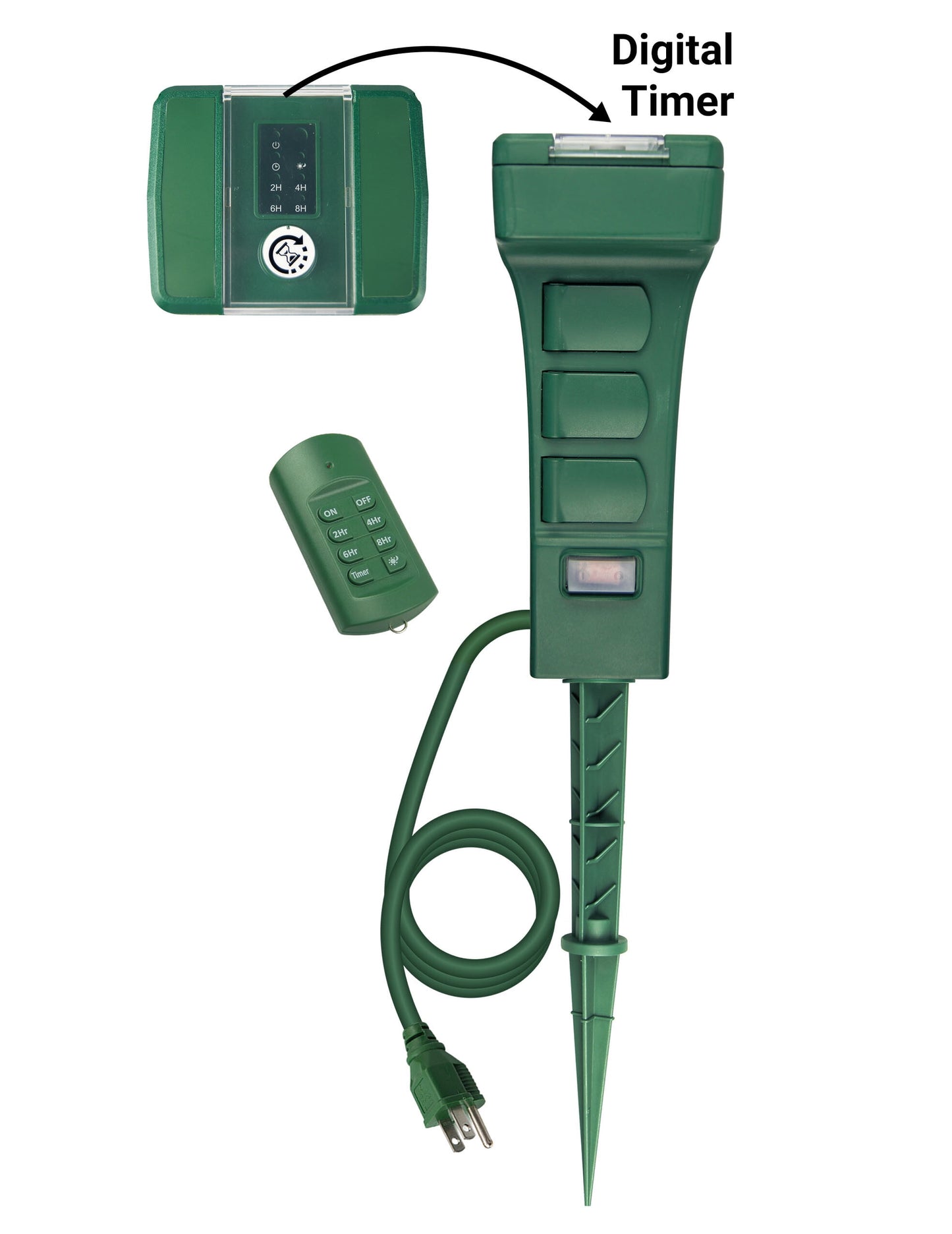 Hyper Tough 6-Outlet Outdoor Stake Timer with Remote Control, 6FT Cord, 13 Amps, Green